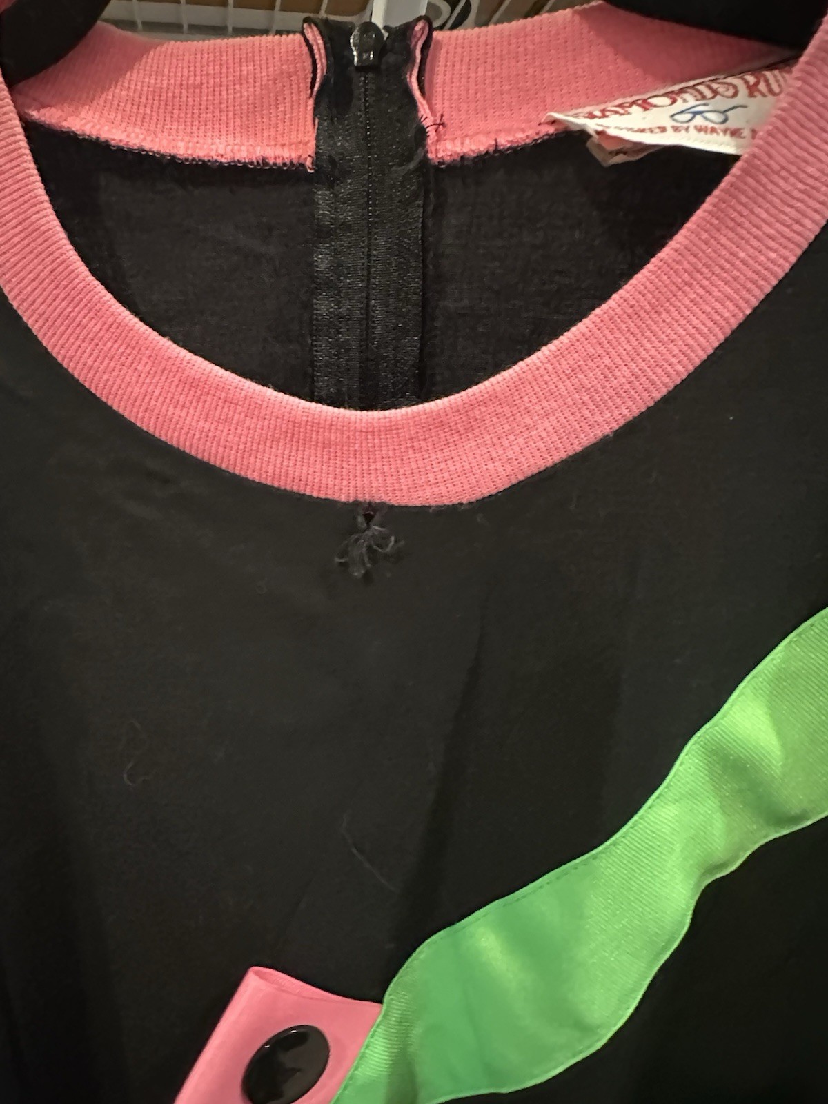 Vintage 80s Neon Colorblock Jumpsuit Pantsuit | Black Pink Green | Wayne Diamond