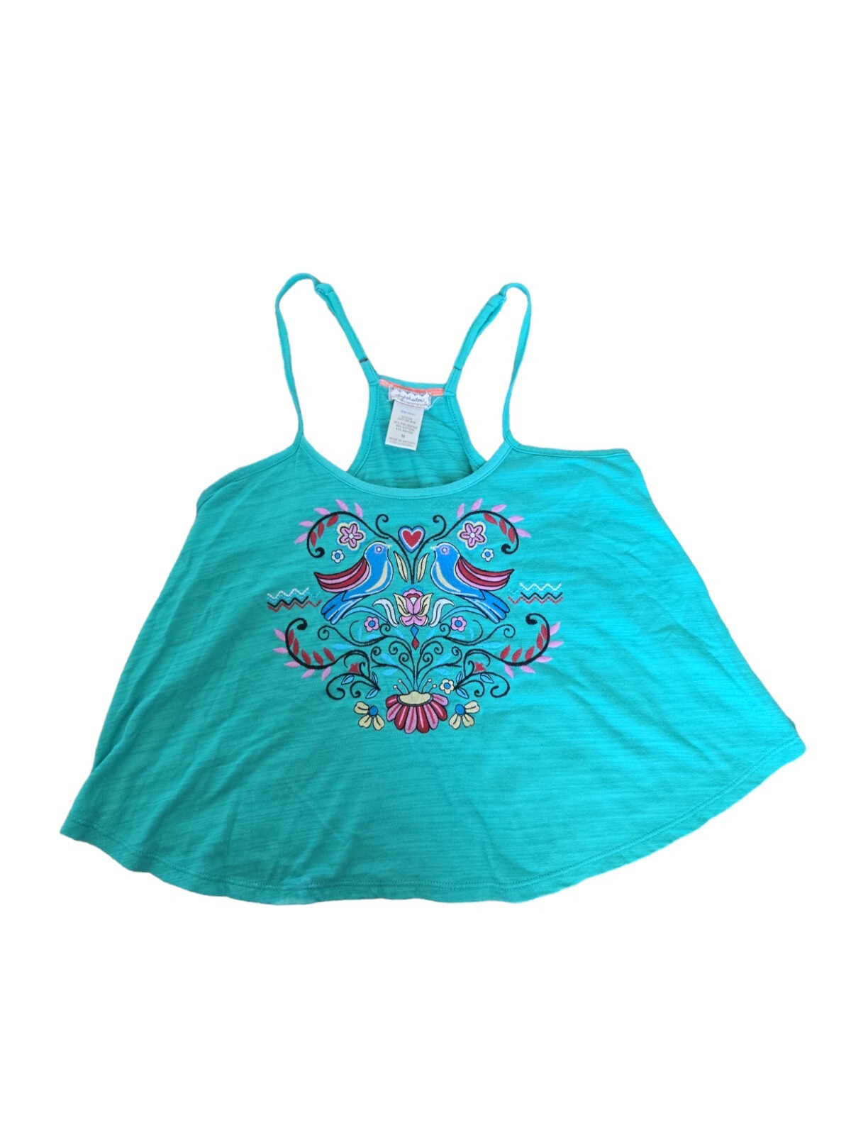 Preowned Vintage Eyeshadow Bird&Flowers embroidered Flowy Tank Top Size M Green