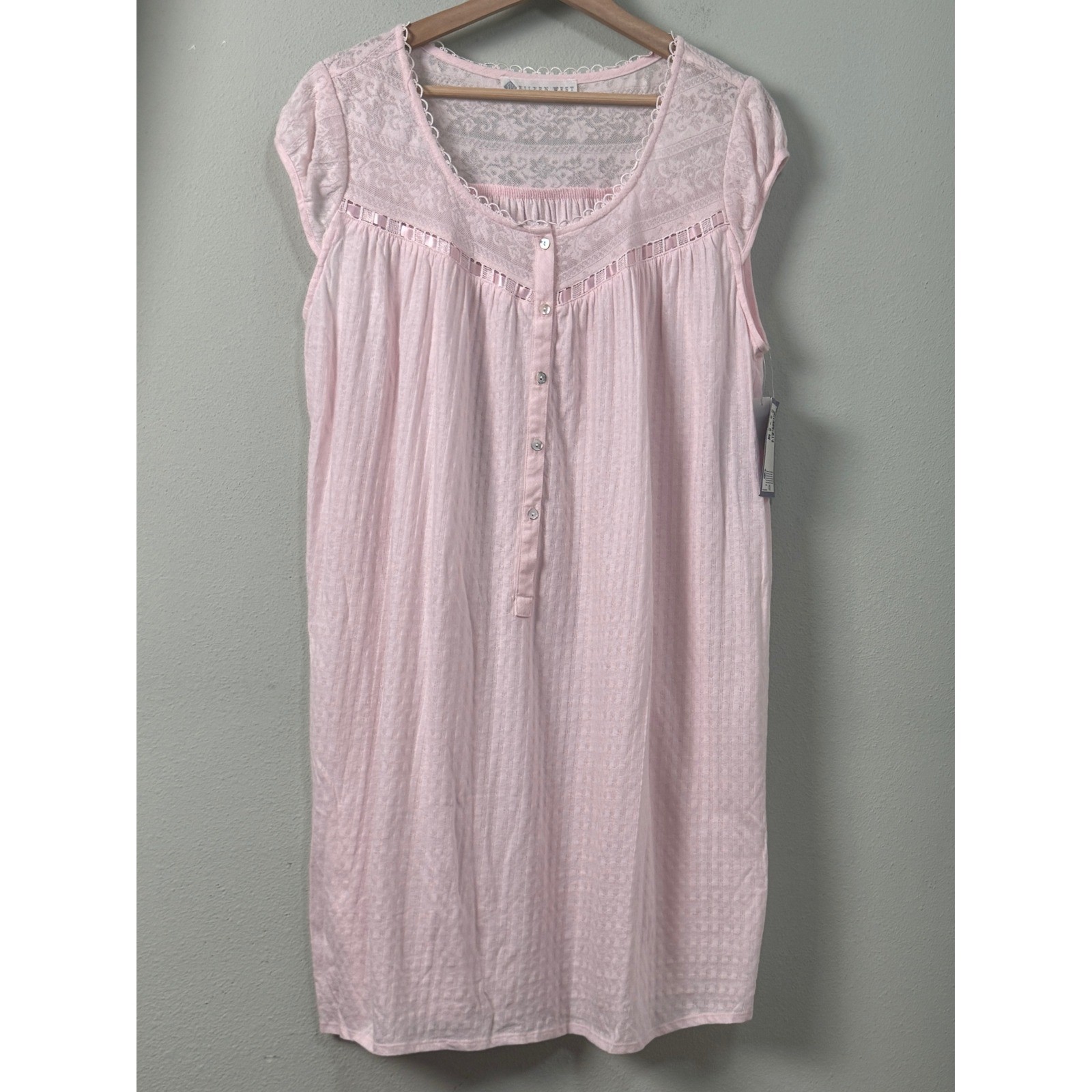 Eileen West Vintage ’95 Pink Pointelle Lace Nightgown USA Made Soft Girl L NEW