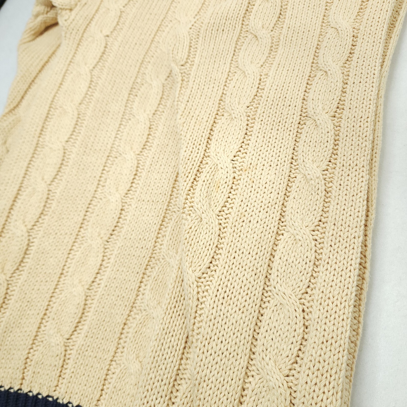 Vintage Chequers Fisherman Cable Knit Cardigan Womens Large Linen Blend Sweater