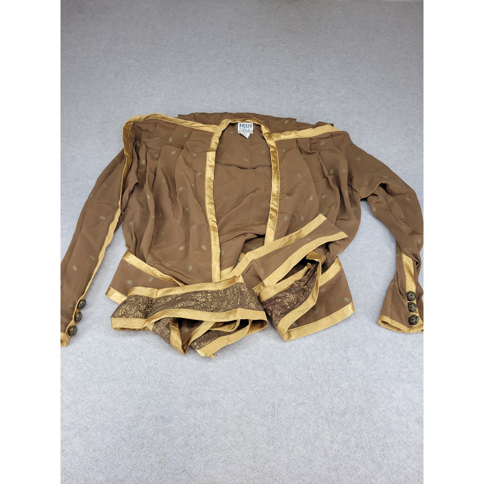 Jeanne Marc Vintage Brown Gold Pleated Palazzo Pants Wrap Top Set Size M 12/14