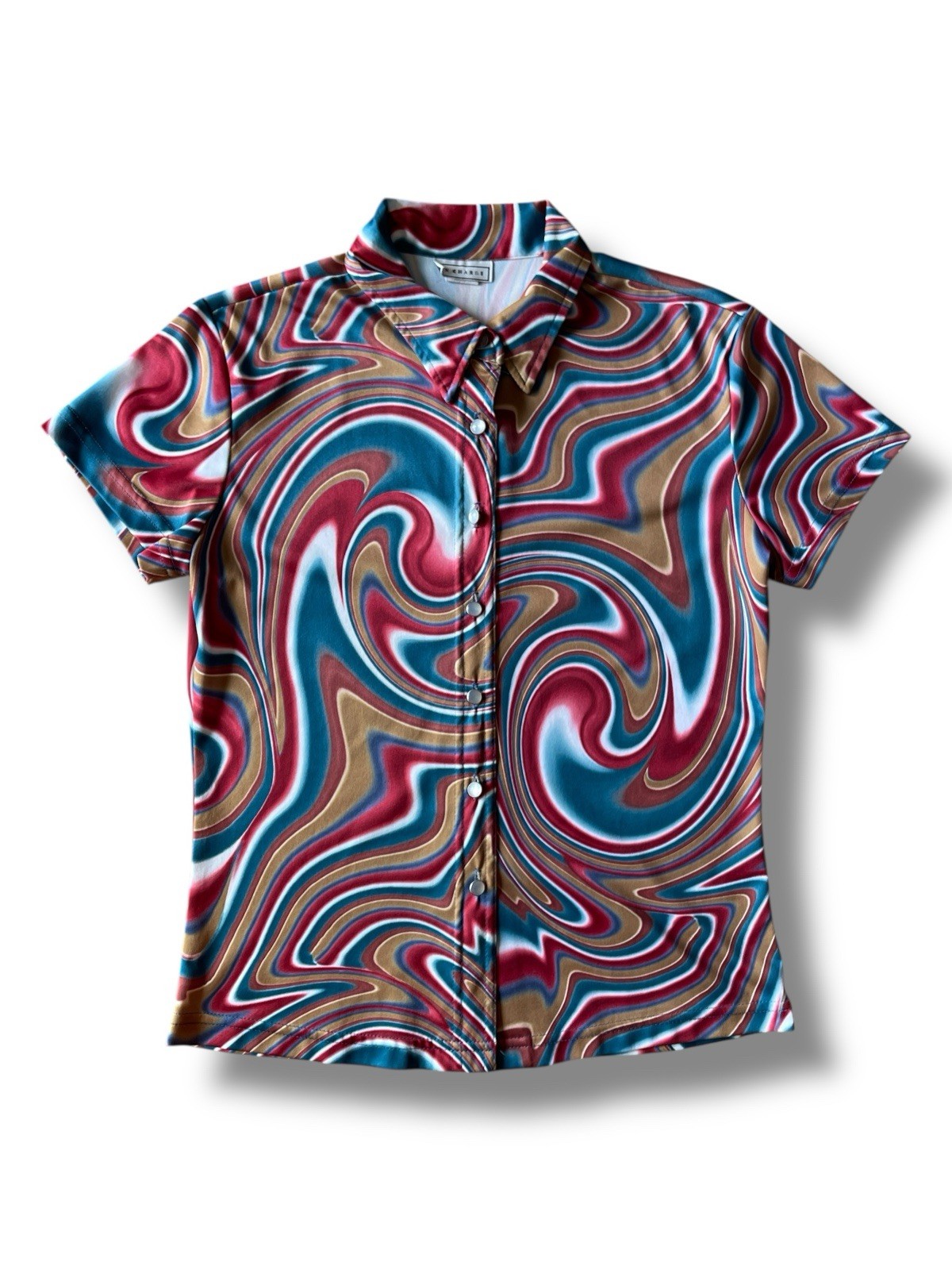 Vintage 90s In Charge Groovy Swirl Button Shirt Size Large Hippie Made In USA