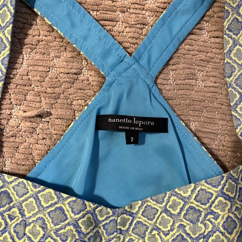 Nanette Lepore Women Size 2 A Line Mini Dress Retro 70s Inspired Blue Green