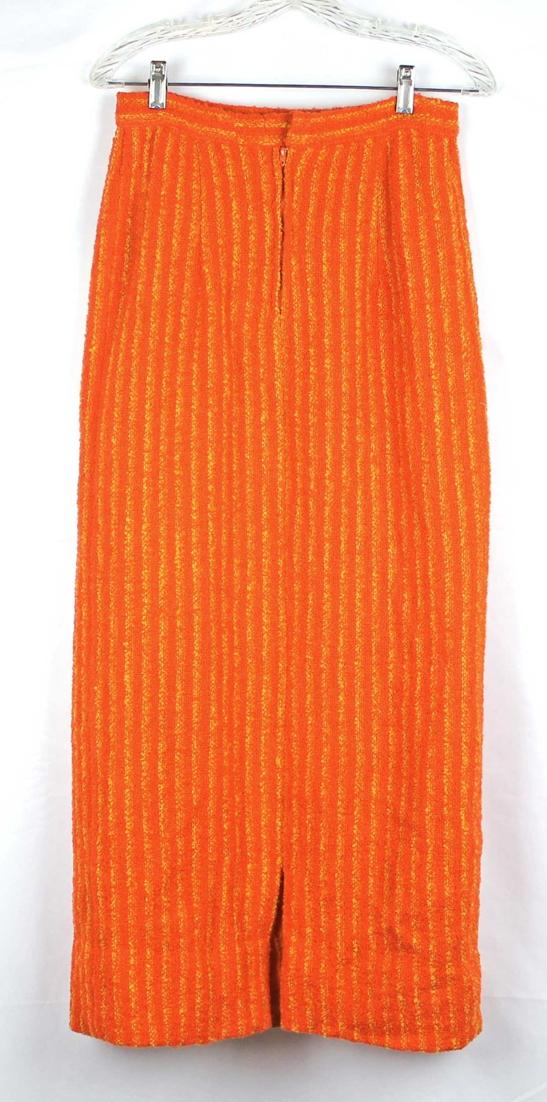 1960s 70s Vintage Long Hostess Maxi Skirt Pumpkin Orange Stripe Wool Boucle 8
