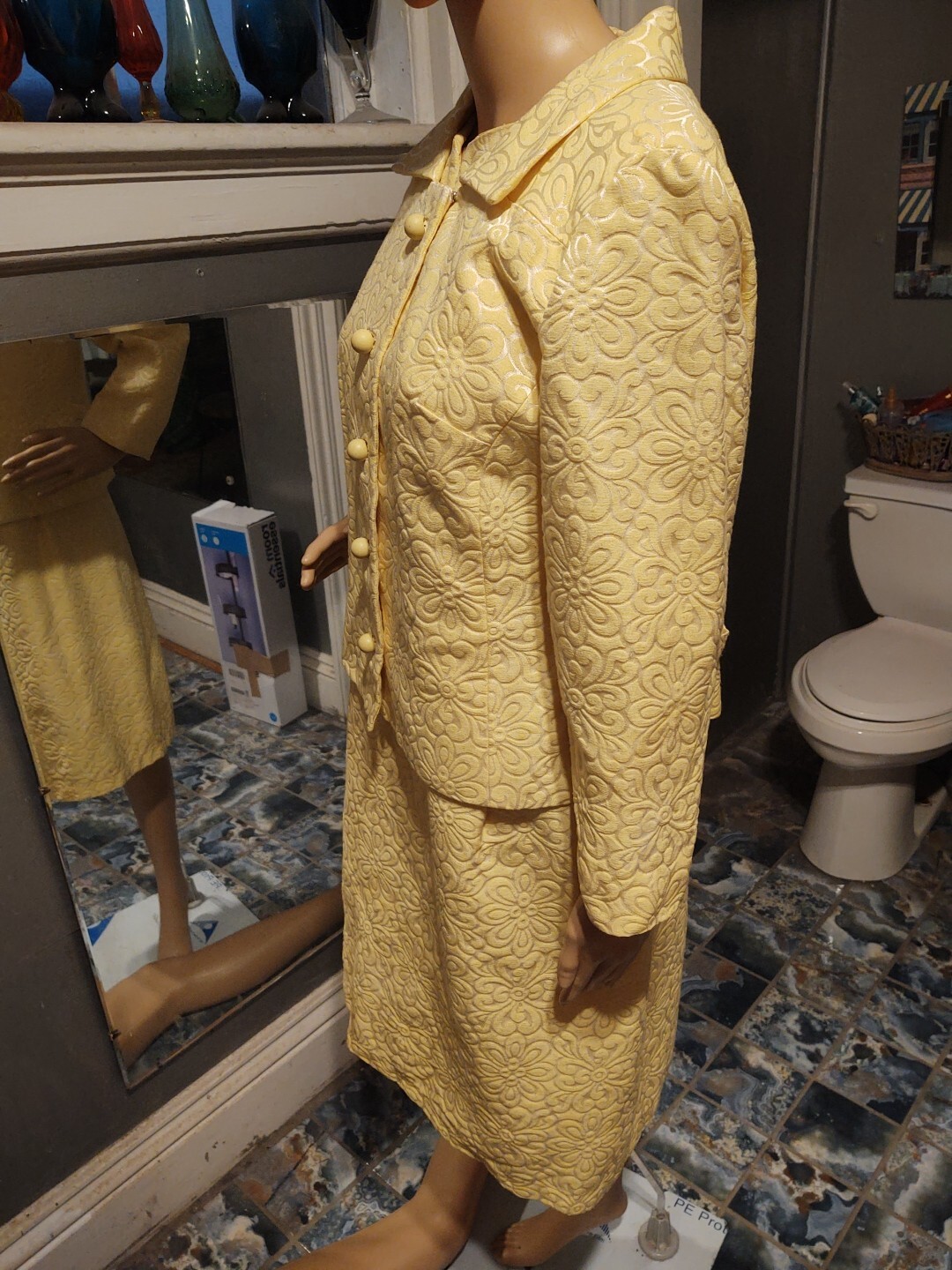 Vintage 1960s Elinor Gay Original Bright Yellow Shift Dress W/Jacket Sz 18