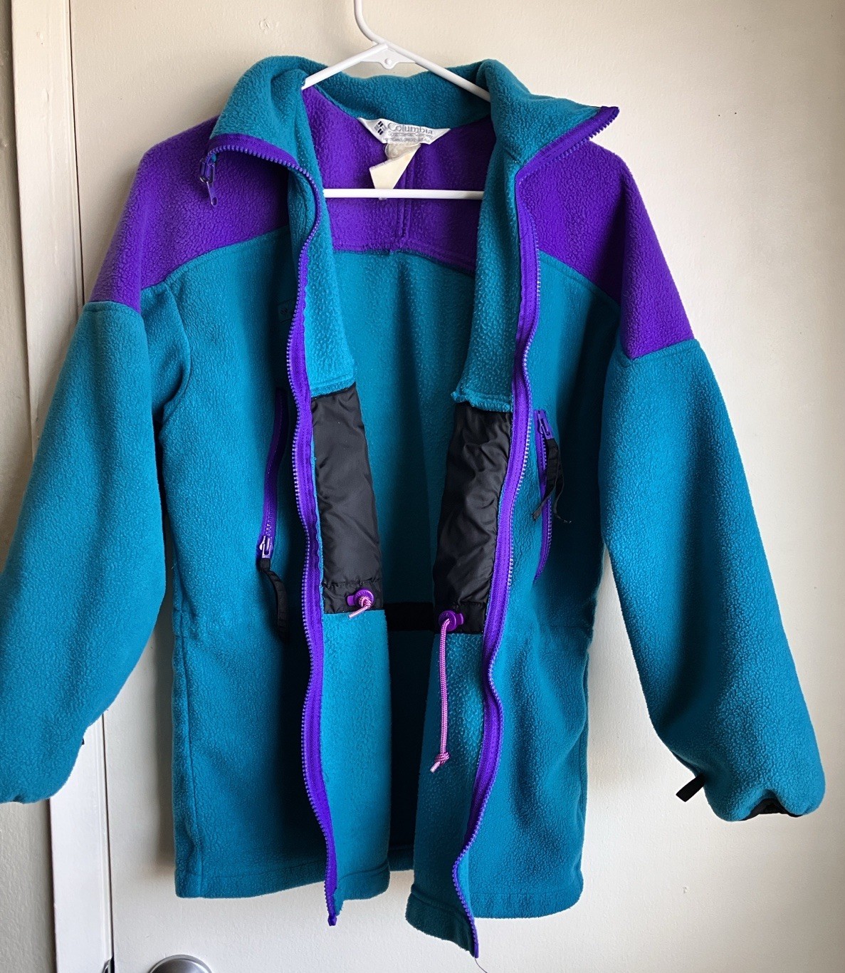 Columbia Sportswear Vintage Colorblock Fleece Jacket Teal Purple Womens 23” PTP