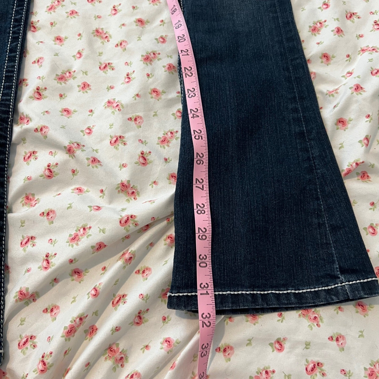 vintage low rise contrast stitch dark wash bootcut jeans