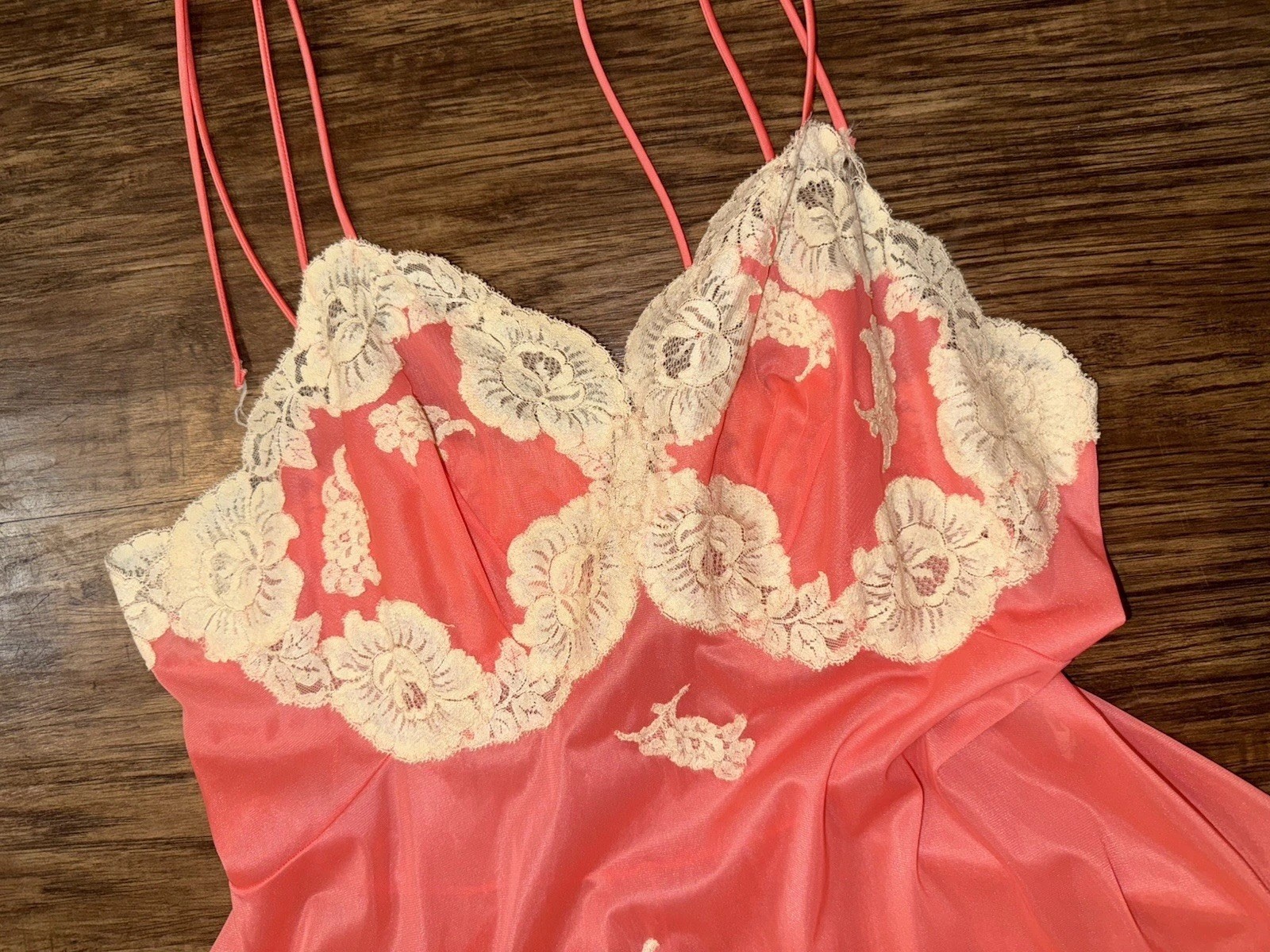 Vintage 1960s 1970s Maxi Floral Lace Duster Slip Dress, Full Sweep Vanity Fair