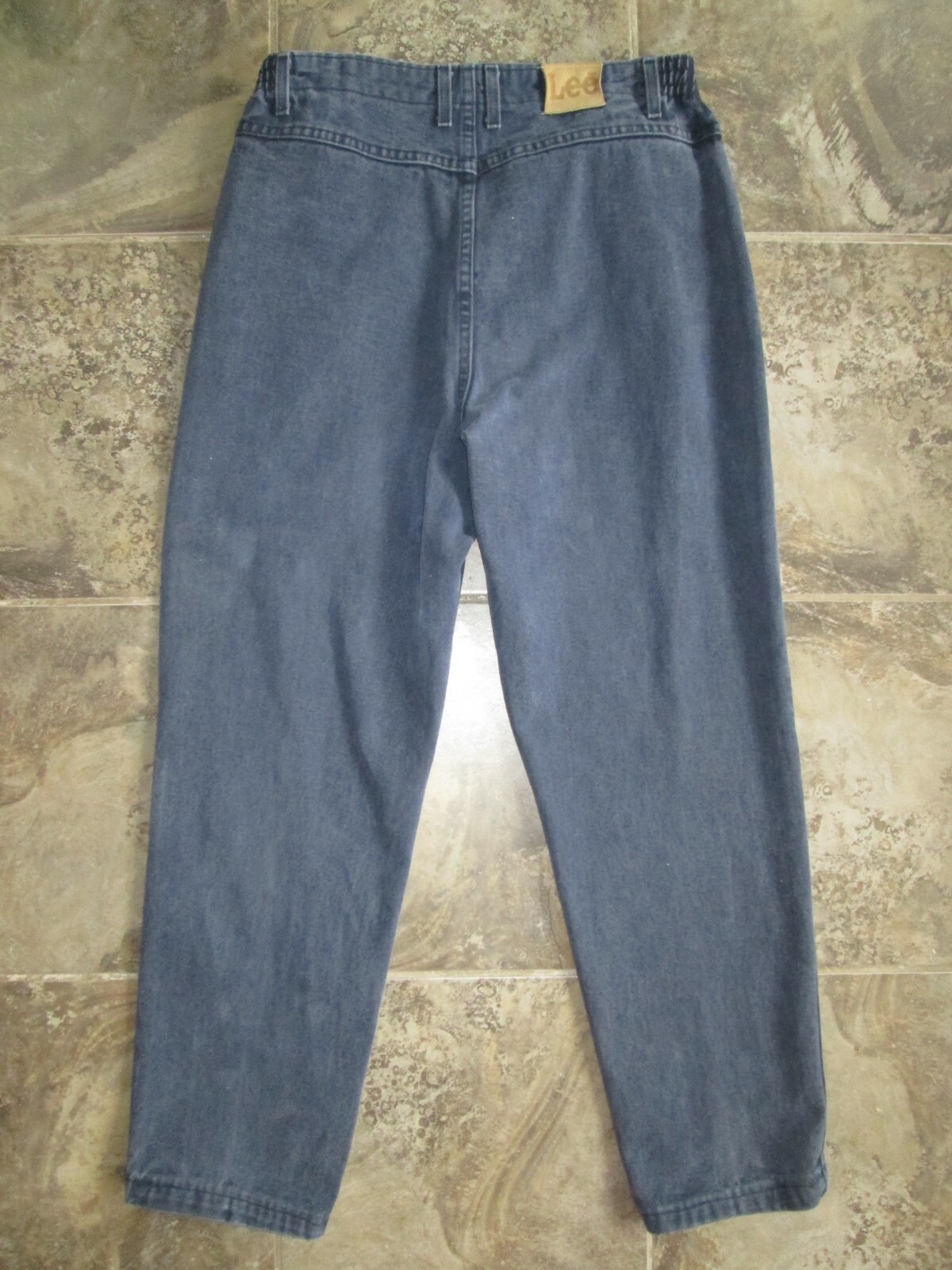 VTG Lee Mom Jeans 16 MED 32×28 Full Fit High Waist Tapered Blue Denim Parachute