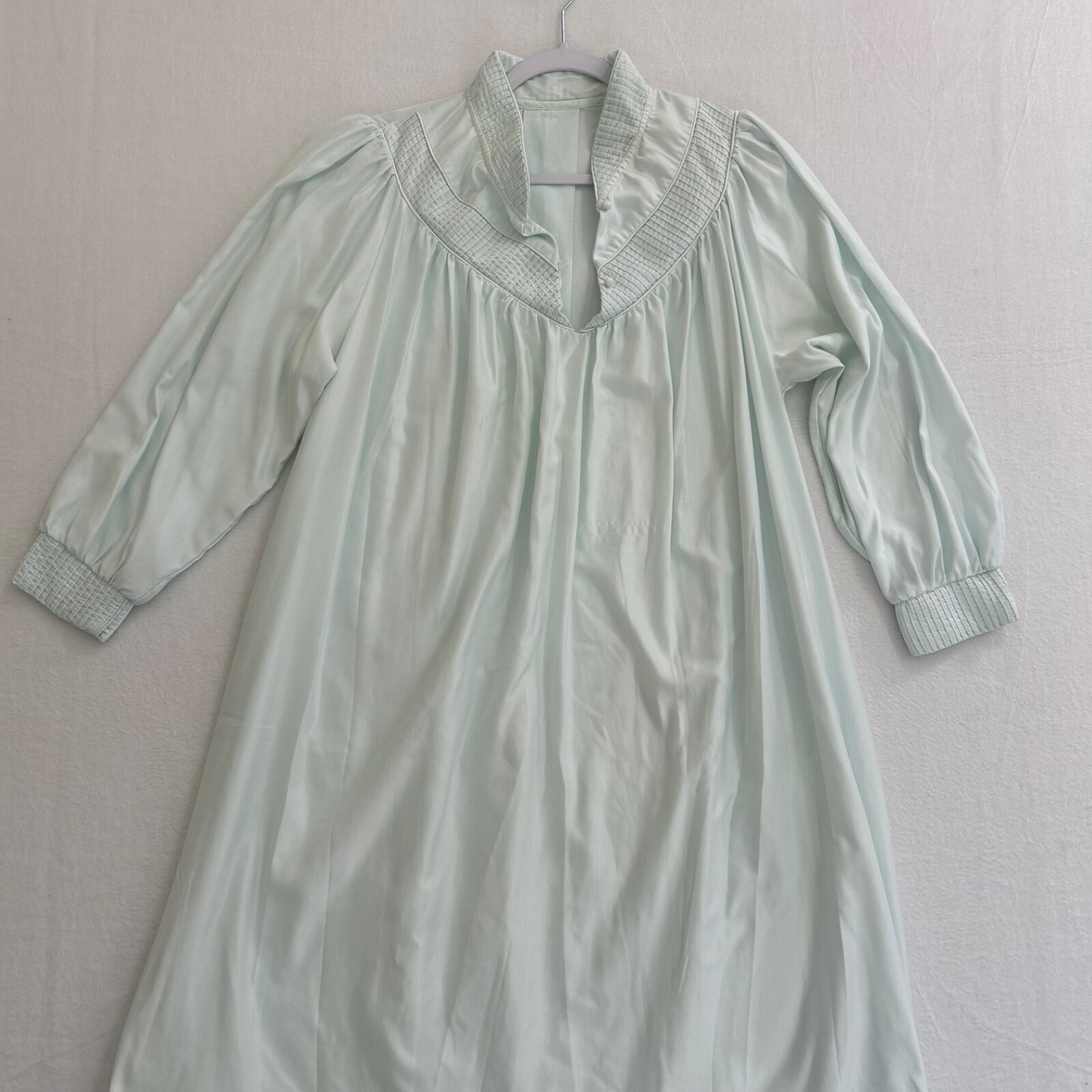 Vintage Nightgown Dress Light Blue Cotton Pintucked 53.5″ Long Cottage Granny
