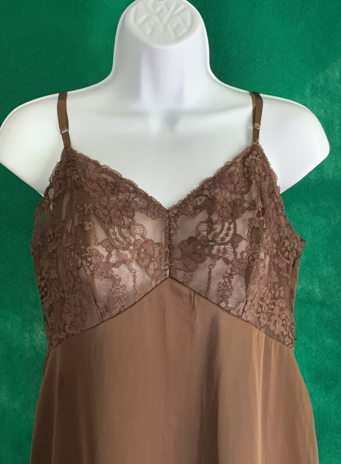 Vtg Van Raalte Chocolate Brown Nylon Full Slip Dress Lace Hem Fairy Grunge Sz 36