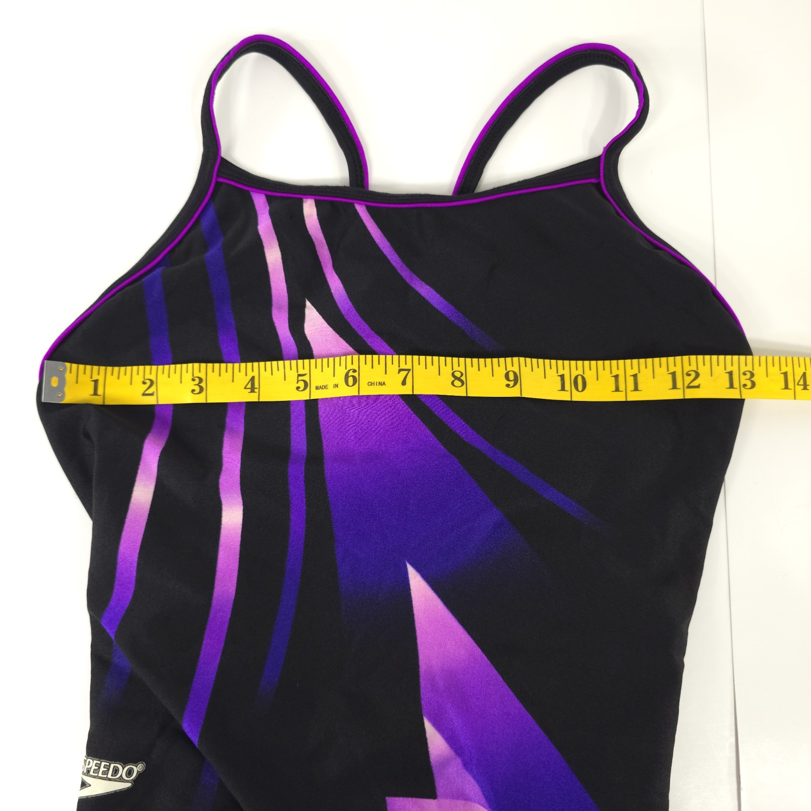 VINTAGE SPEEDO SWIMSUIT WOMENS SIZE 34 / 10 BLACK PINK PURPLE WIRE FREE UNPADDED