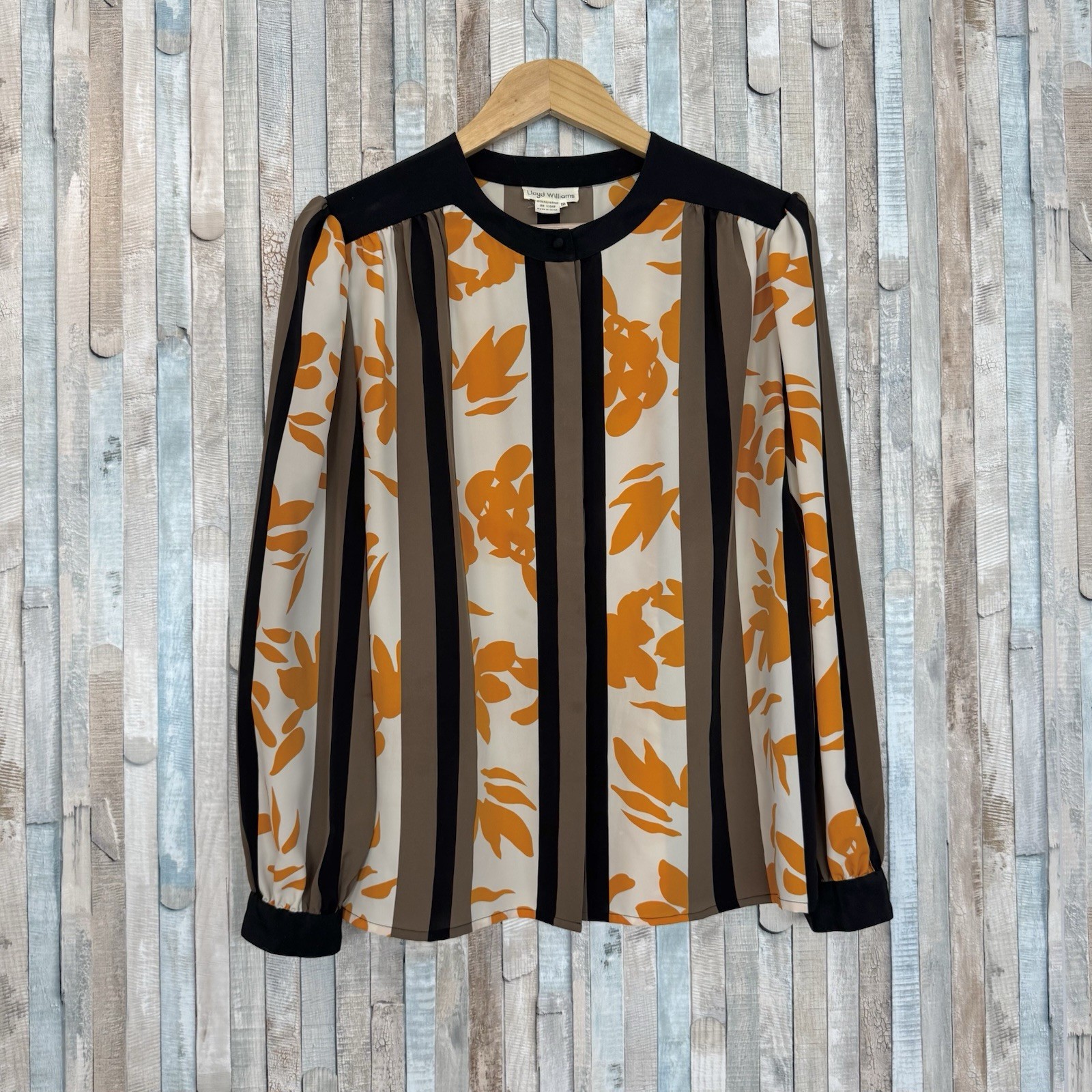 Vintage 10 Mod Floral & Stripe Print Flower Power Top Blouse Button Down 70s