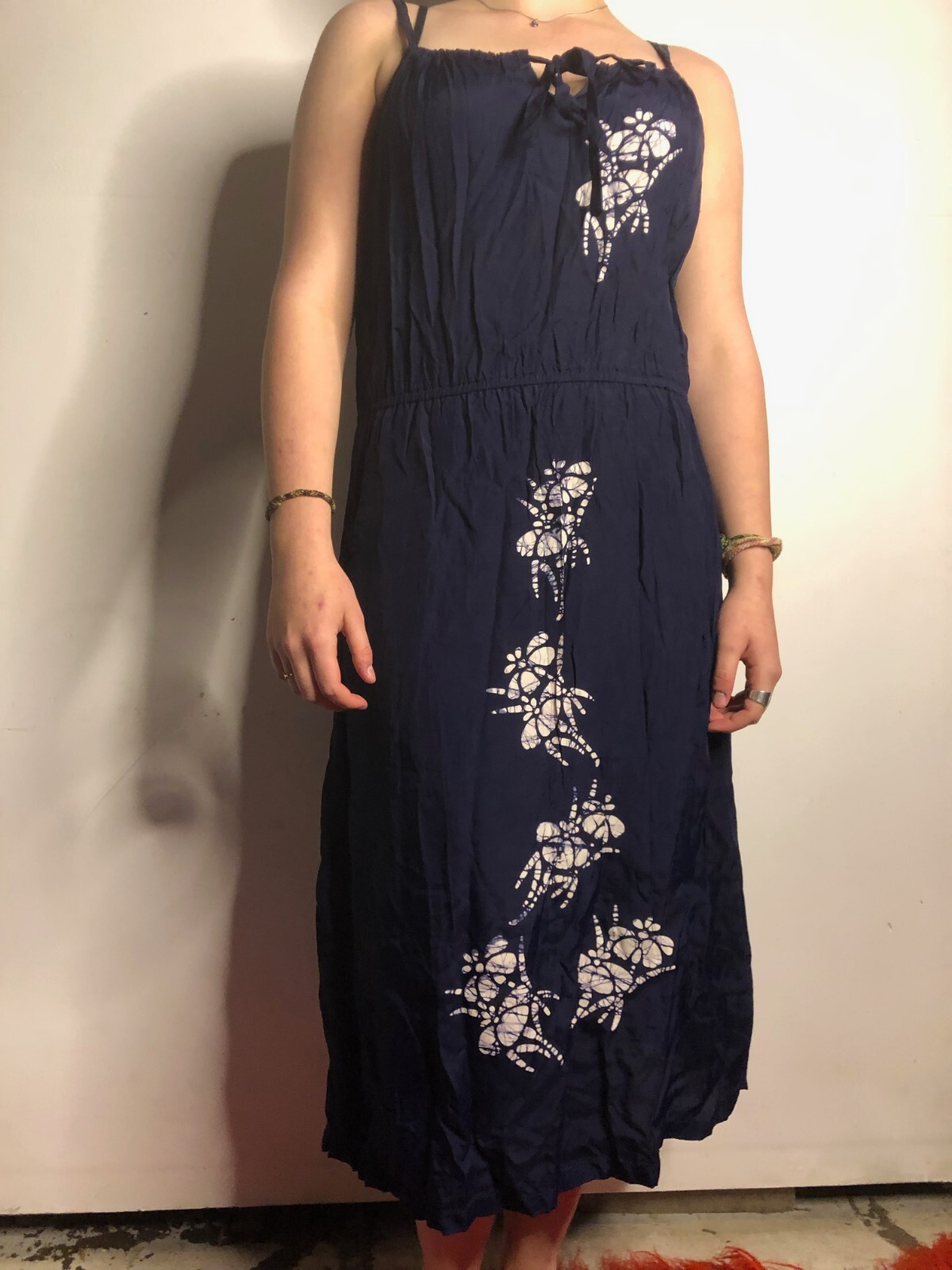 Vintage Lora Navy Blue Sun Dress Sleeveless Rayon AU 12 M L Singapore Batik