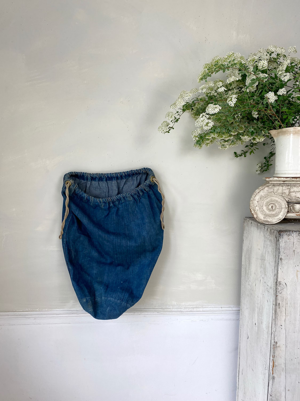Indigo blue Denim bag antique vintage satchel duffle bag French The Textile Tru