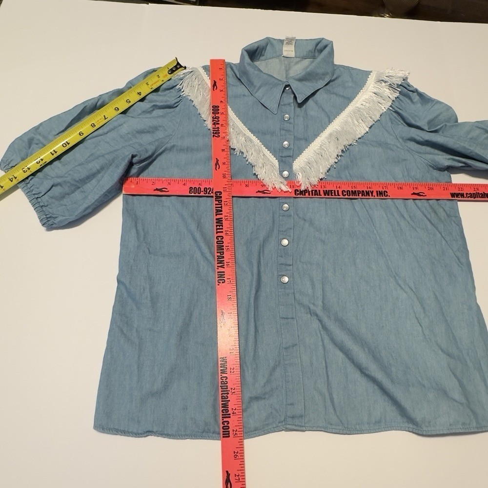 VTG PARTNERS PLEASE MALCO MODES Square Dance Western Fringe Denim Shirt Skirt LG