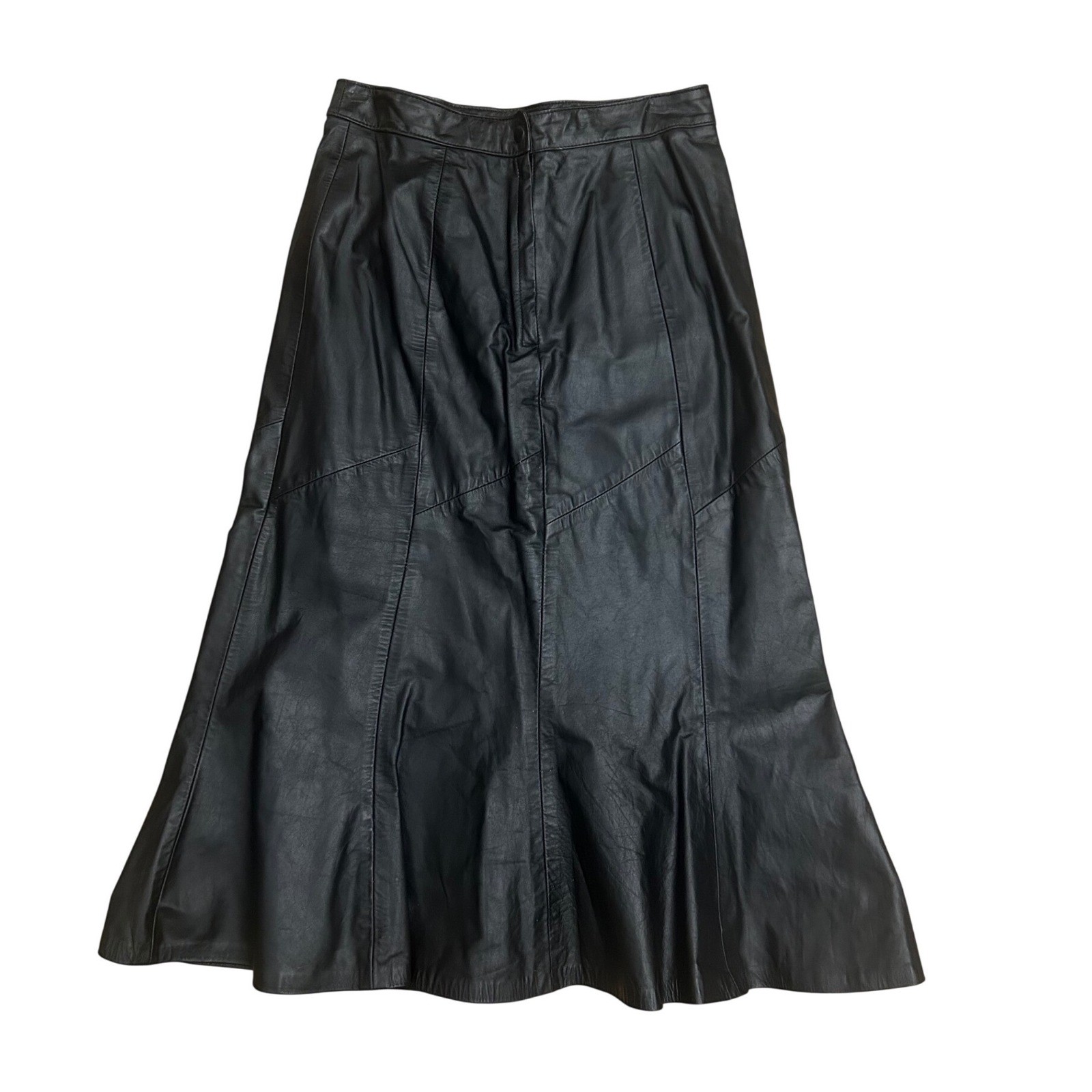 Vintage Black Genuine Leather Midi Skirt Grunge 11 USA Biker baddie