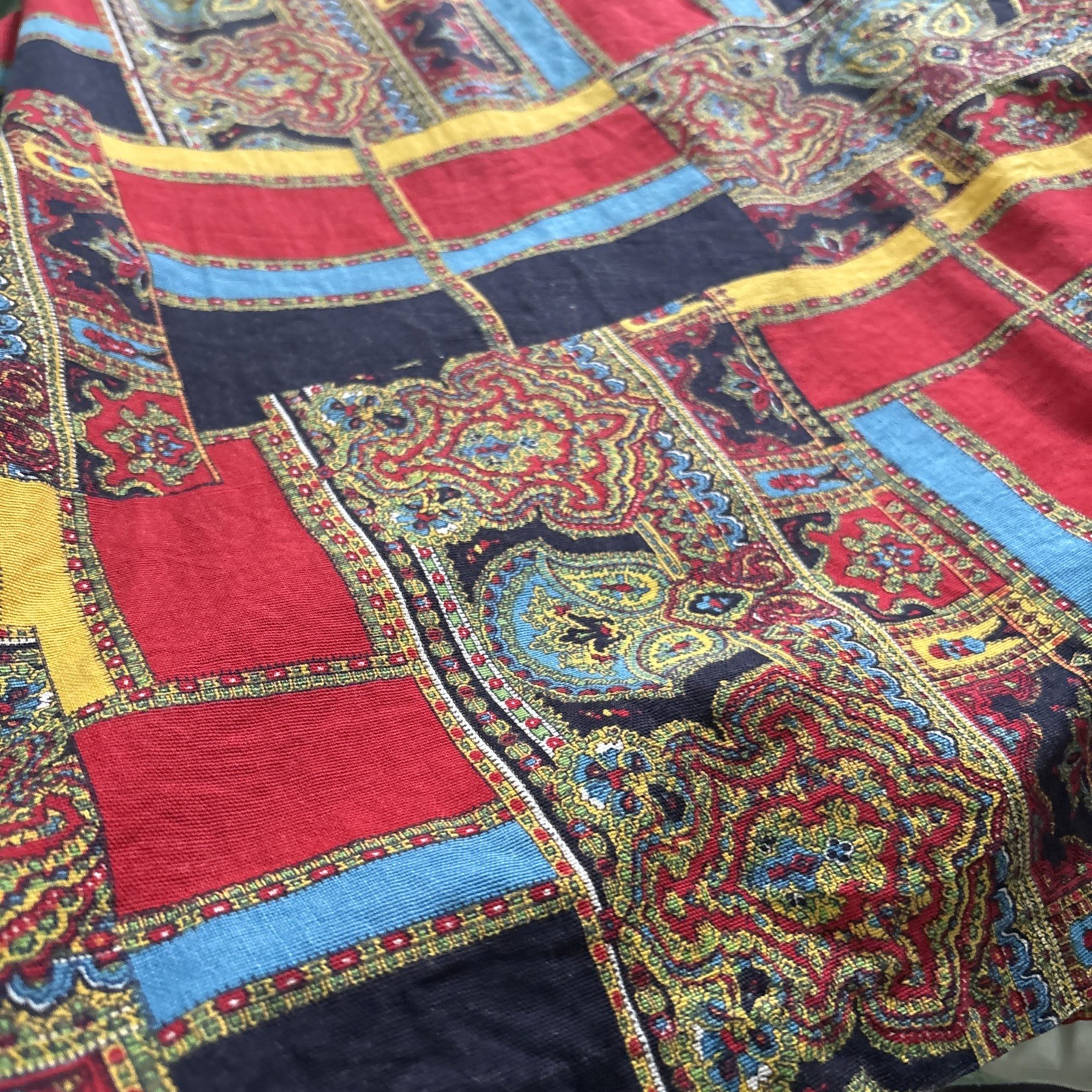 Vintage Tunic Vest Top L California 1970 Pop Color Groovy Paisley Brass Buttons