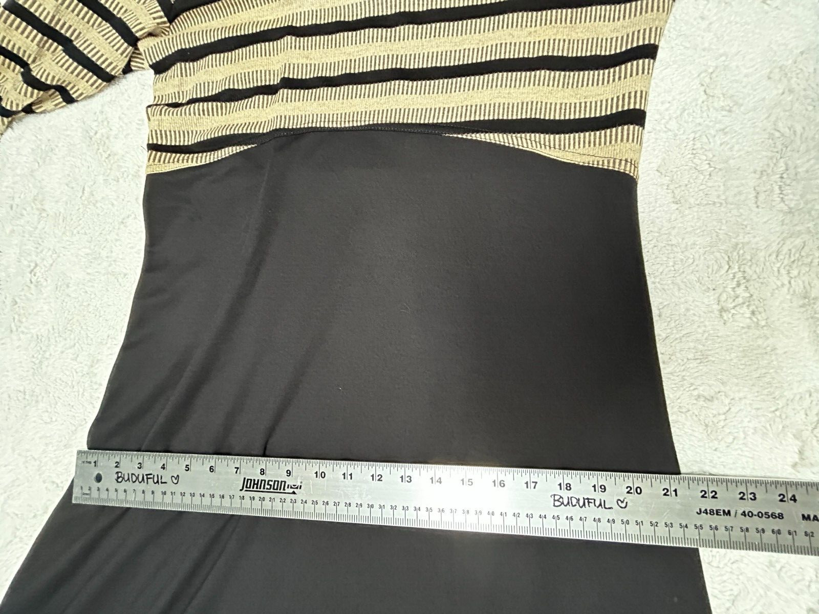 Vintage Dressing Clio Women Maxi Dress Medium Long Sleeve Striped Knit Tan Black