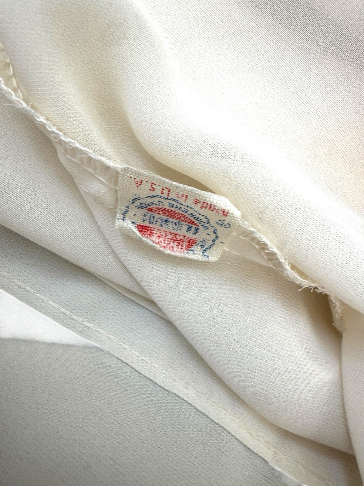 VINTAGE Cream Blouse Womens Size S Pleats Shirt Off White Back Buttons