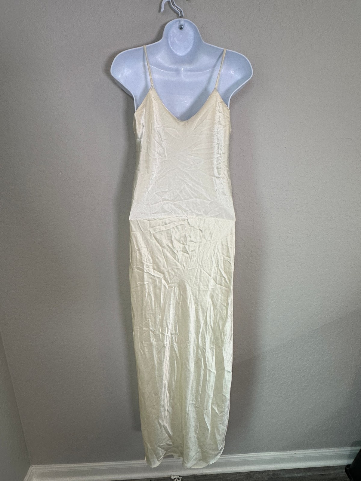 Vintage Mae Dear Paris NY Ivory Cream Satin Slip Maxi Dress Size P Petite ILGWU