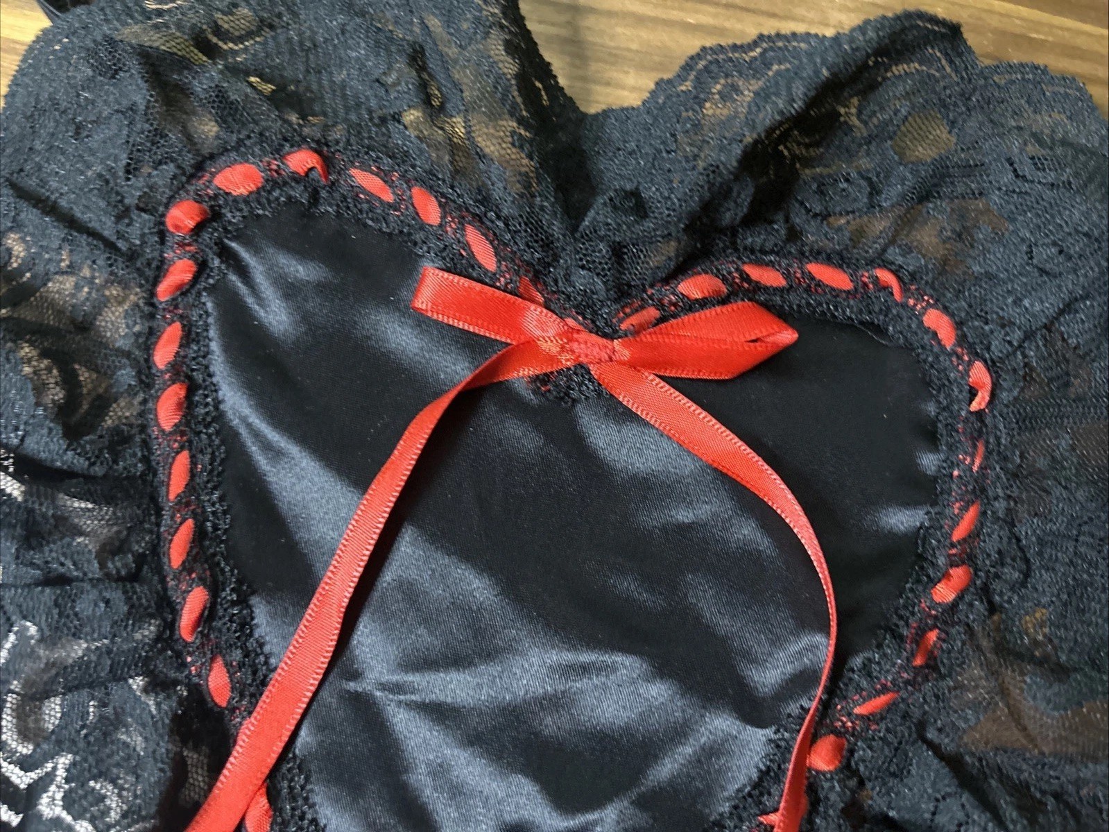 Vtg Nylon STRING Thong Panties HEART Shaped RARE Darling Body USA Bow Lace Pinup