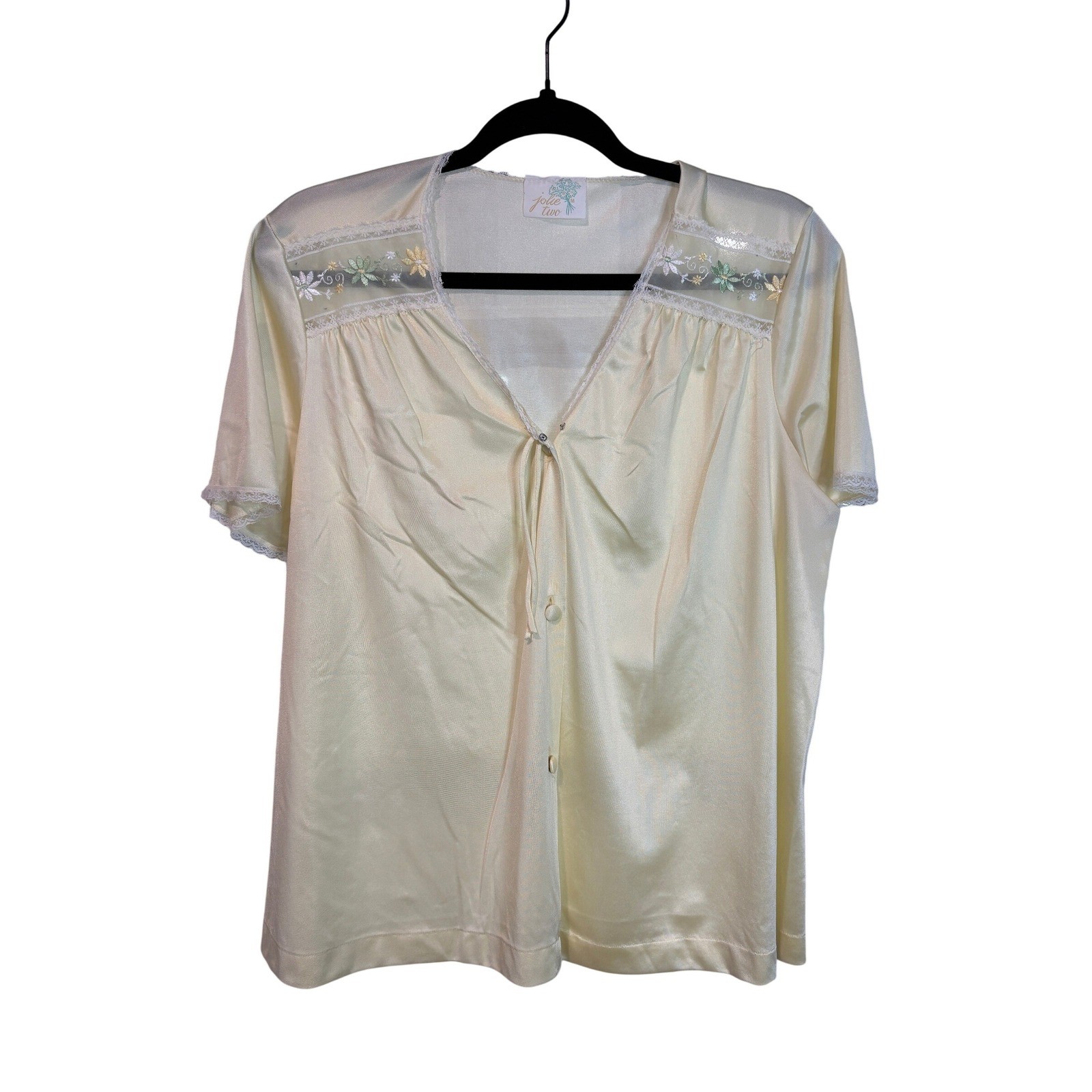 Jolie Two JCPenney Vintage Yellow Nylon Pajama Set Floral Lace Medium