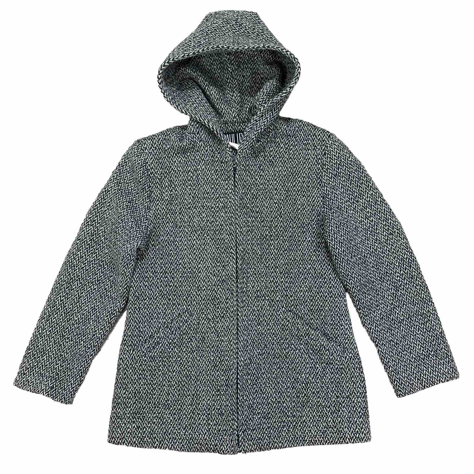 Vintage Paul Levy Wool Hooded Jacket Coat Full Zip Grey Black Herringbone Small
