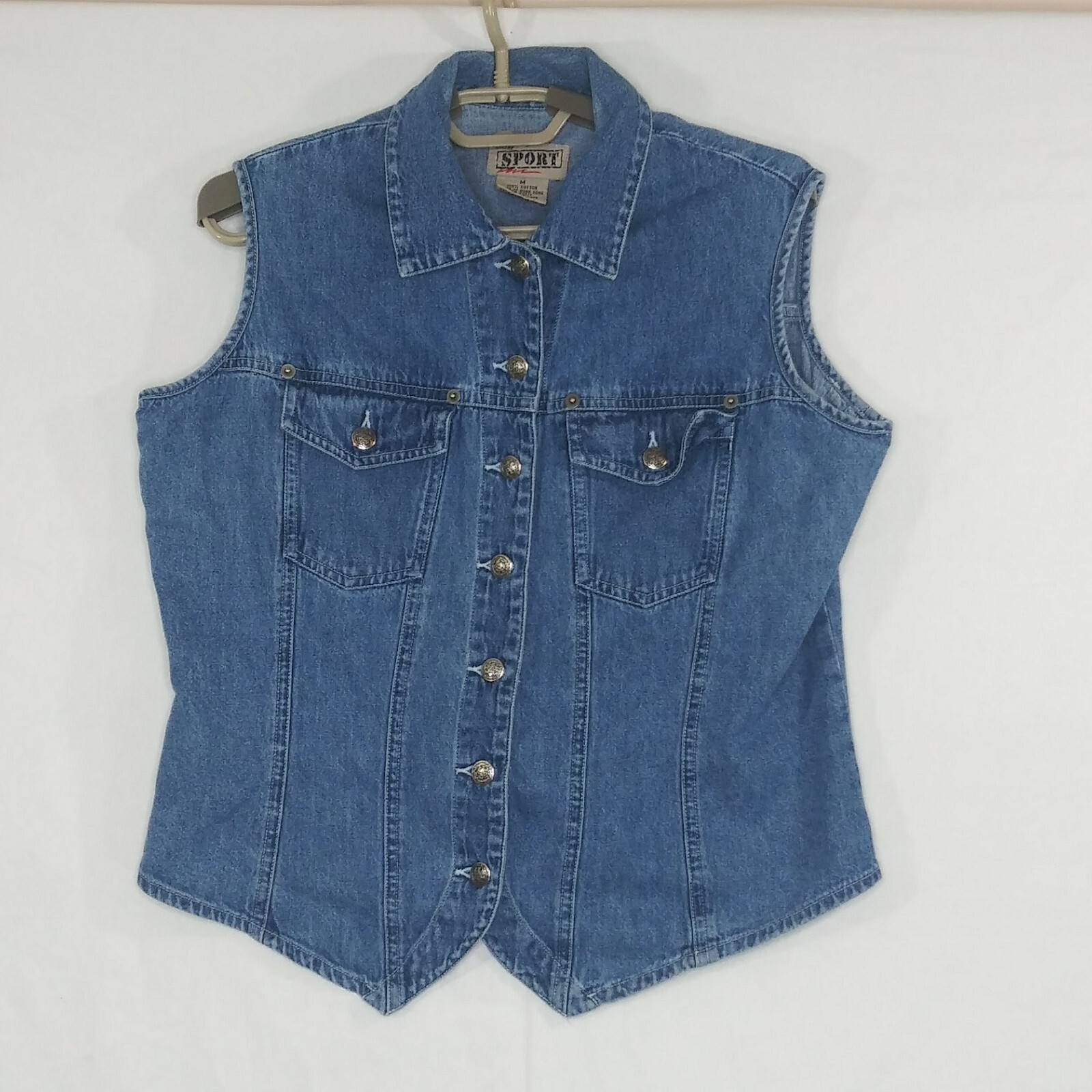 Vintage Carriage Court Sport Womens Sleeveless Denim Vest Size Medium Light Blue