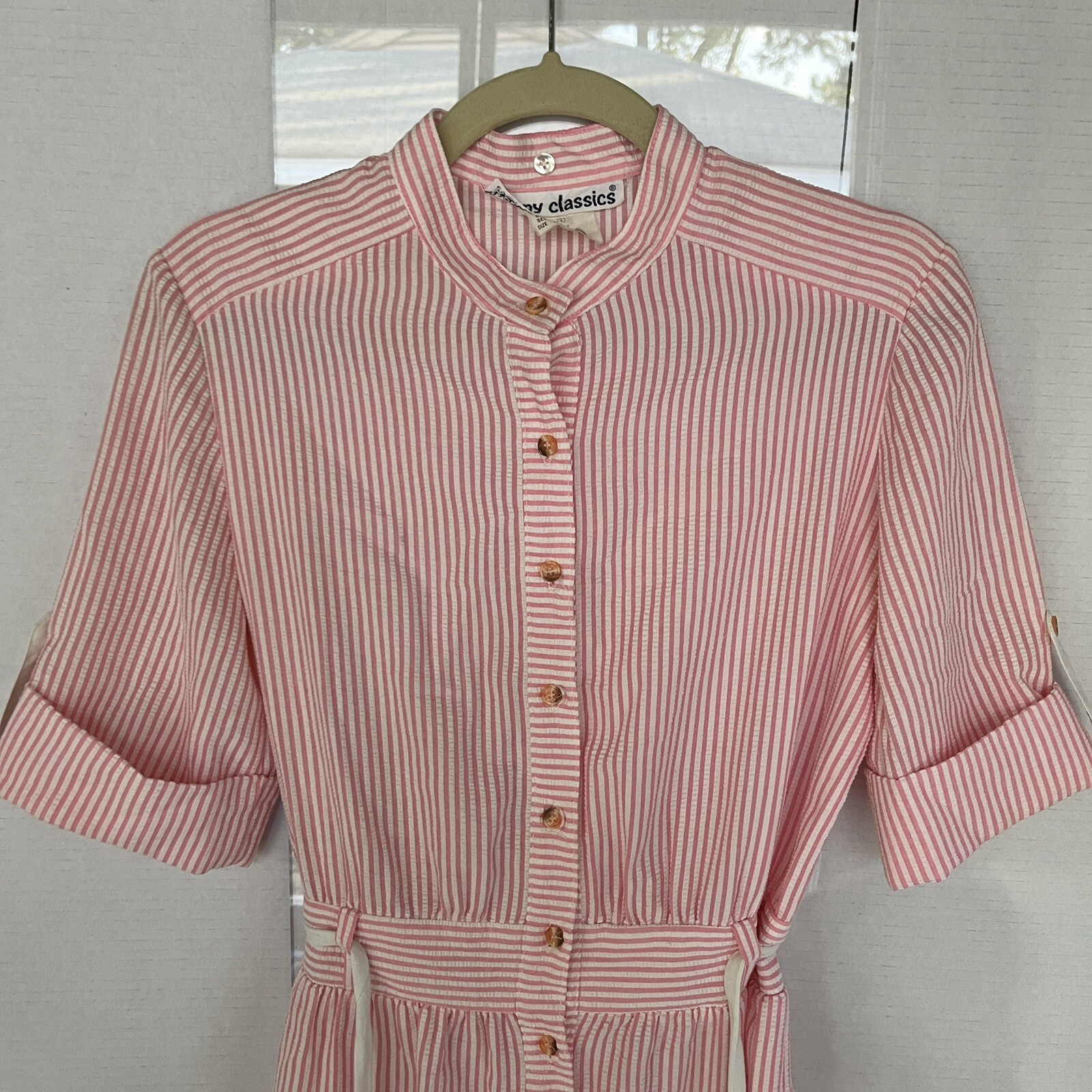 vintage Kenny Classics Shirt Dress pink Belted Fit Flare Button Up Womens sz 12