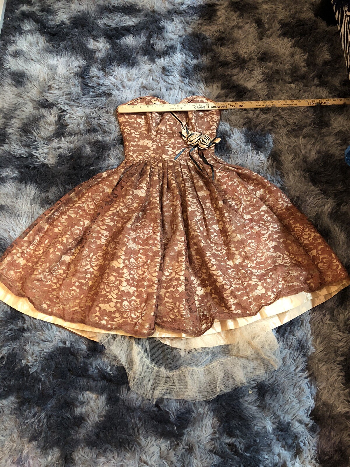 50’s VTG Strapless Rockabilly Dress Lace Tulle Satin Corset Back- XXS~PROJECT!!