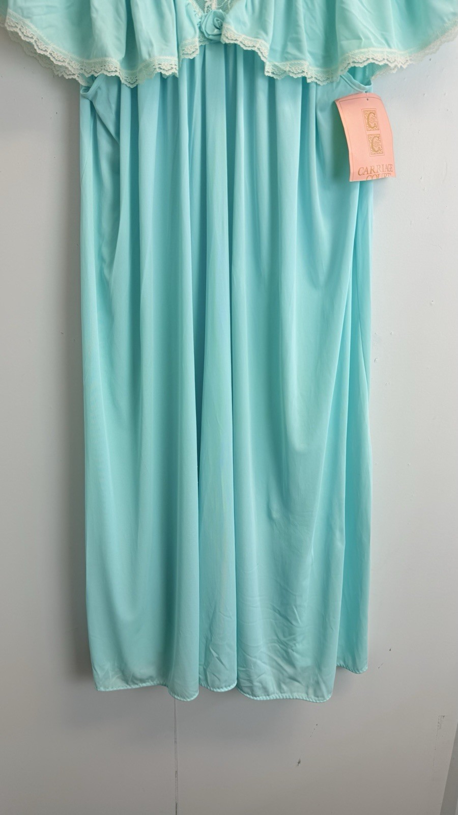 NEW Vintage Carriage Court Nightgown Women’s One Size Blue Lace Trim Made in USA