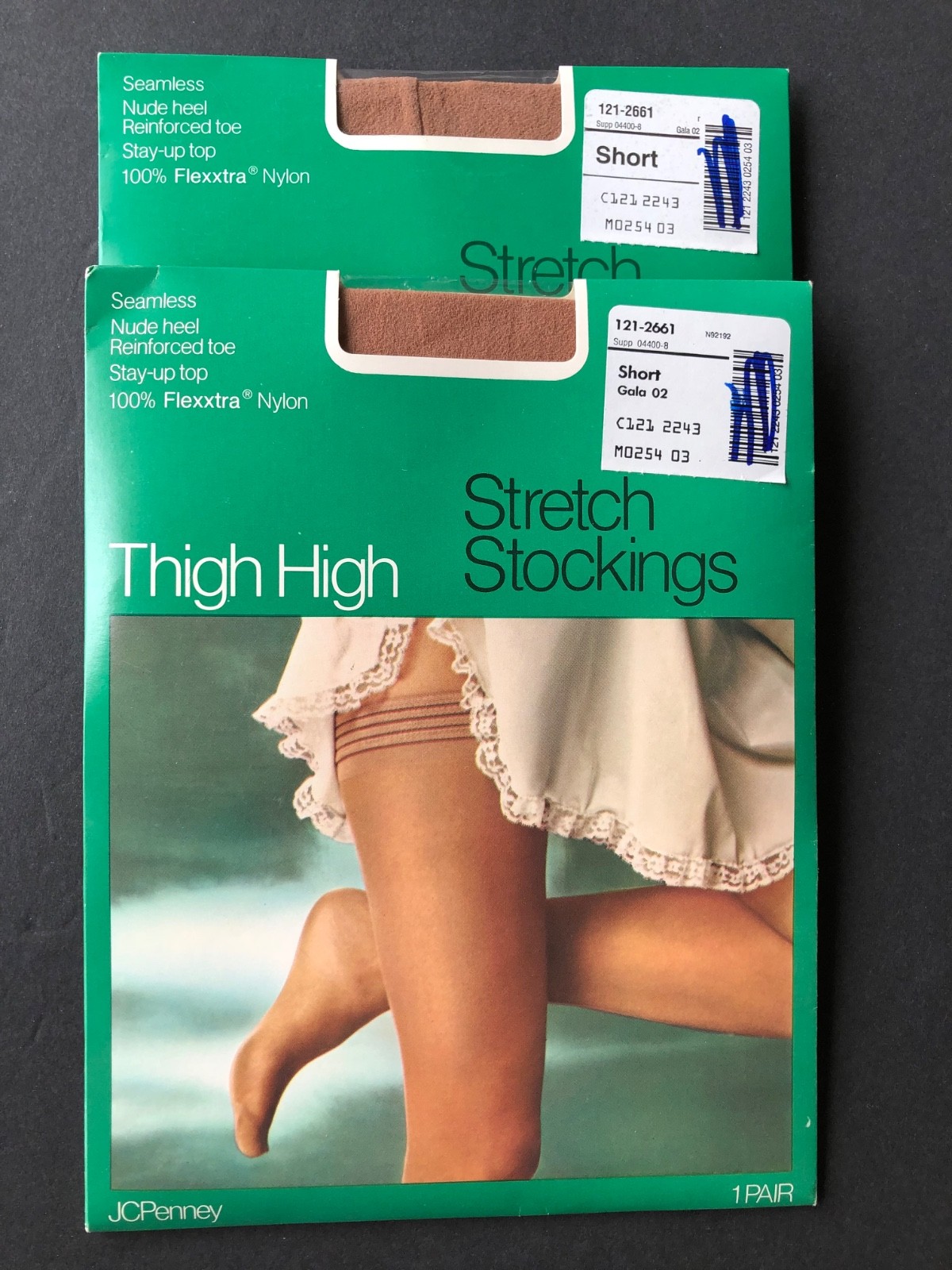 Vintage JC Penney SHORT Seamless Nude Gala 02 Thigh High Stretch Stockings NIP