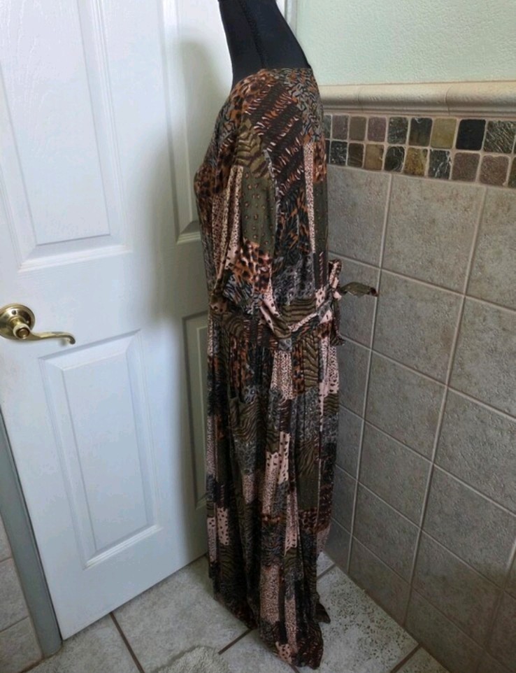 Vintage Patchwork Animal Print Maxi Dress Vacay Teachercore Travel Safari 16 TL