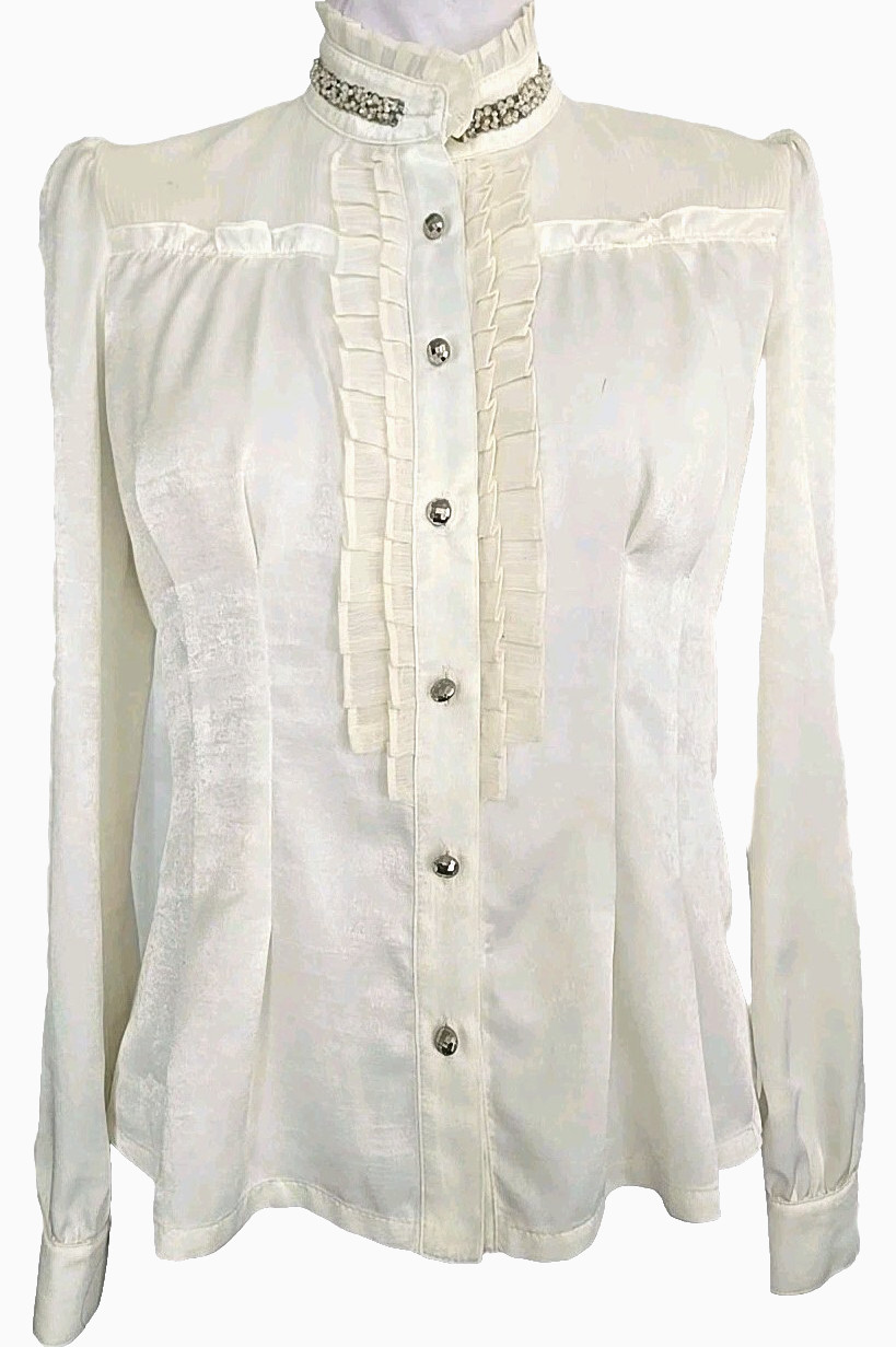Pierre Cardin Paris Lacey Ruffle Ivory Blouse Top, Cottagecore , Prairie XS
