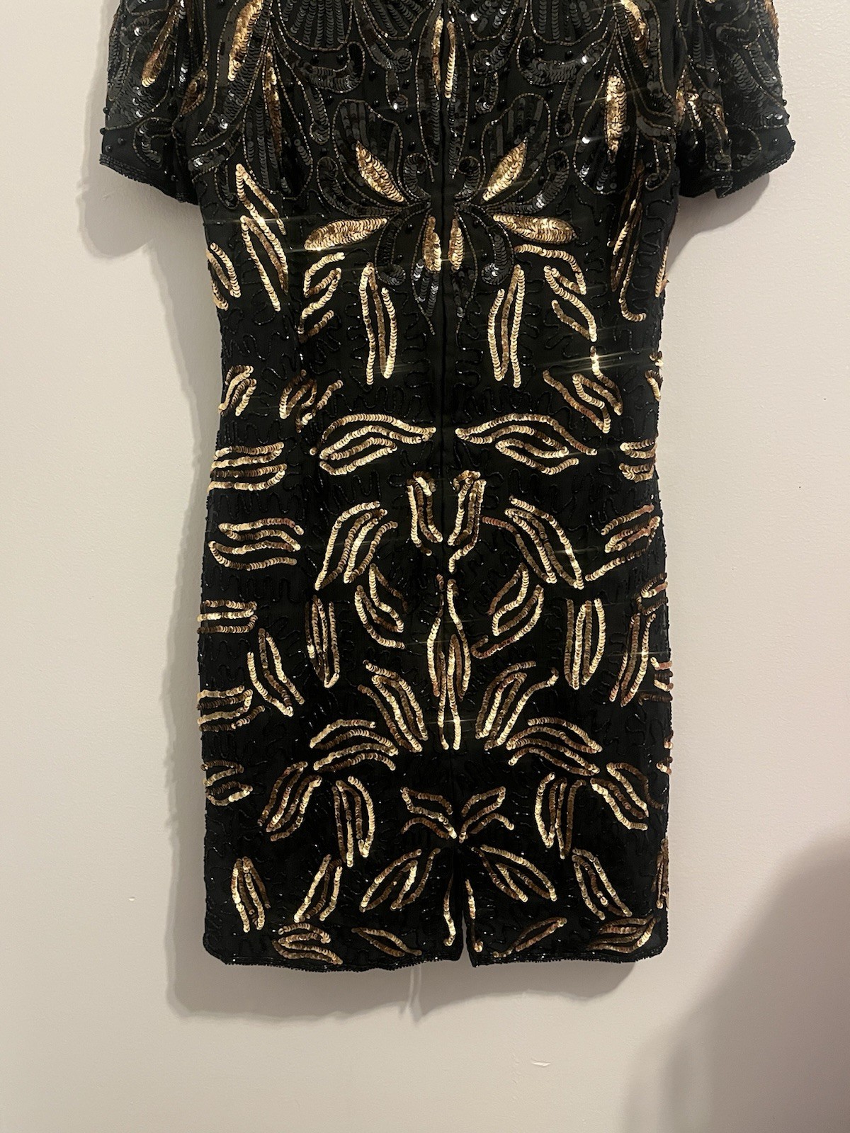 Night Vogue Silk Dress Medium Black Sequin 80s Beaded
