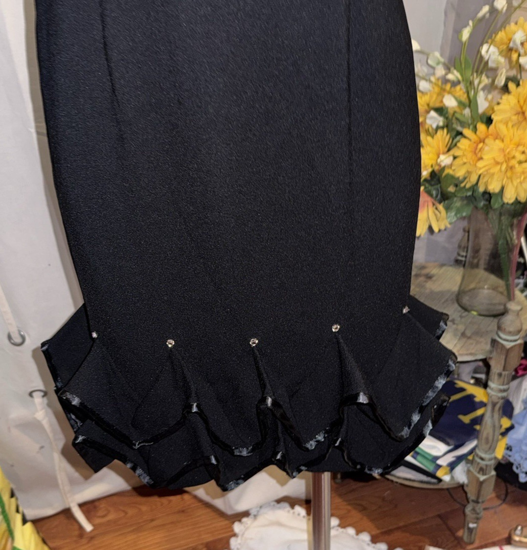 VTG Morton Myles for the Warrens Wiggle Ruffle Short Sleeve Black Dress Sz 4