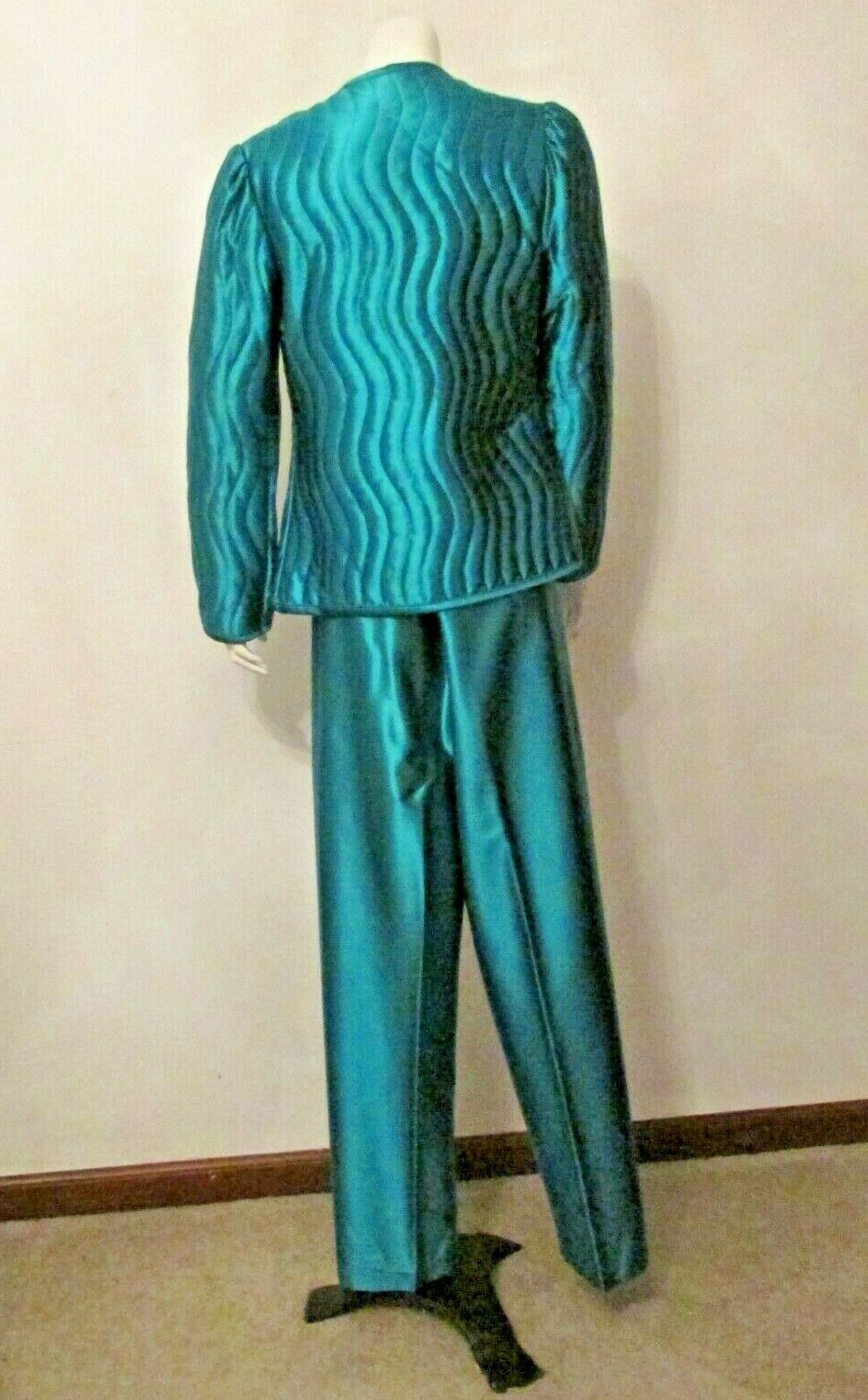 3pc Daffodil Green Lounge Pajama set Quilted Jacket Camisole Pants M USA made