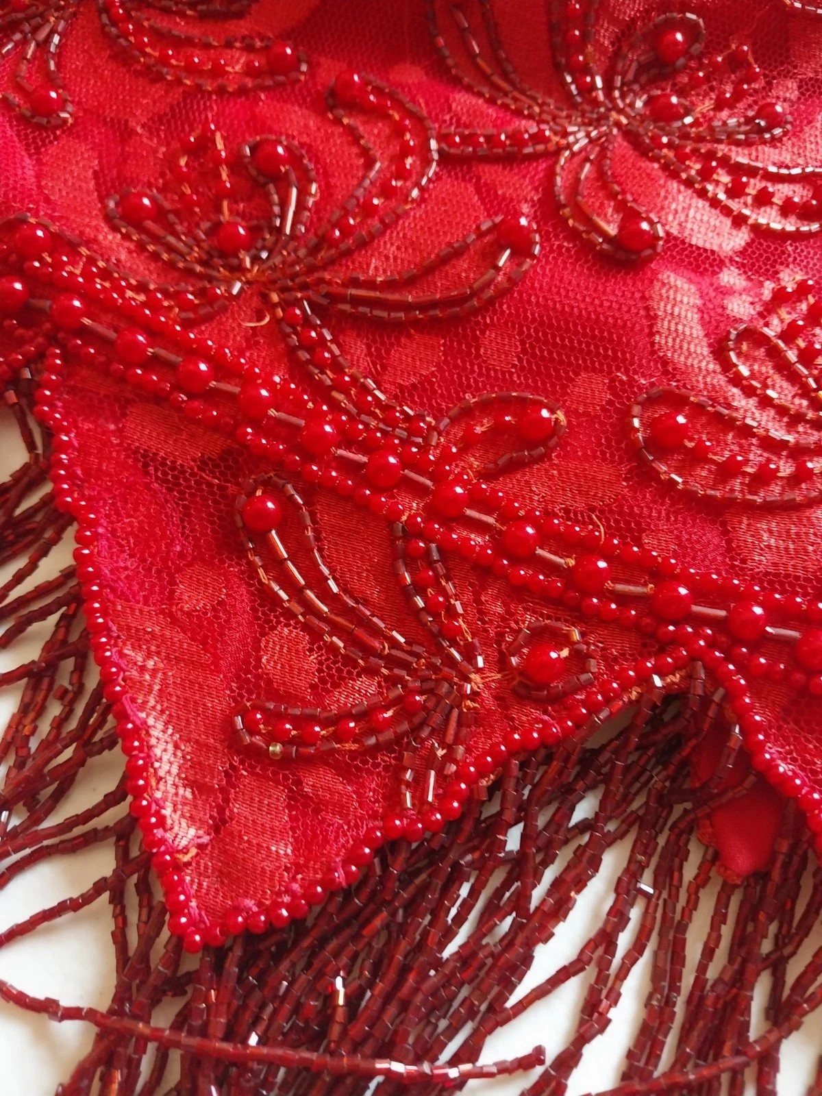 VTG FLAPPER BEADED FRINGE RAGTIME GATSBY 20S STYL RED SKIRT BLOUSE DRESS SET 42