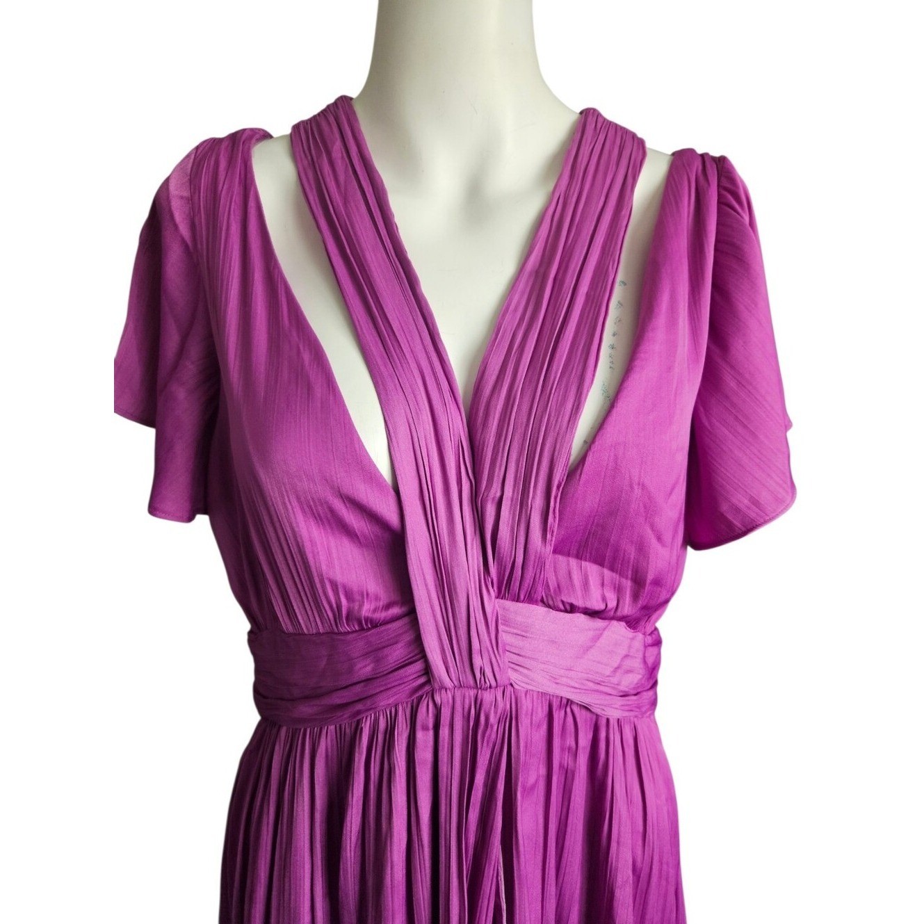 By Anthropologie Pleated V-Neck Vibrant Mini Dress Sz 8 Purple Date Night Flowy