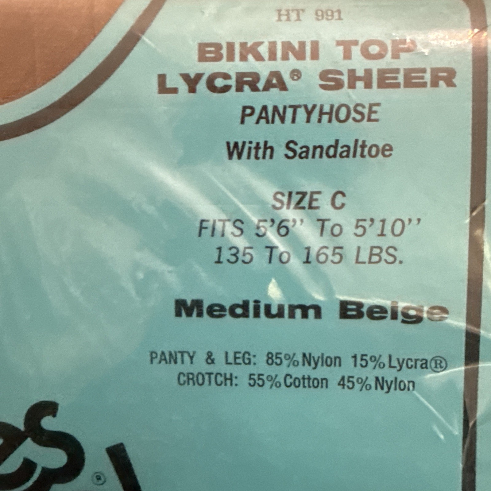 Hanes Too Pantyhose Select Imperfect Bikini Top Lycra Sandaltoe SIze C Med beige
