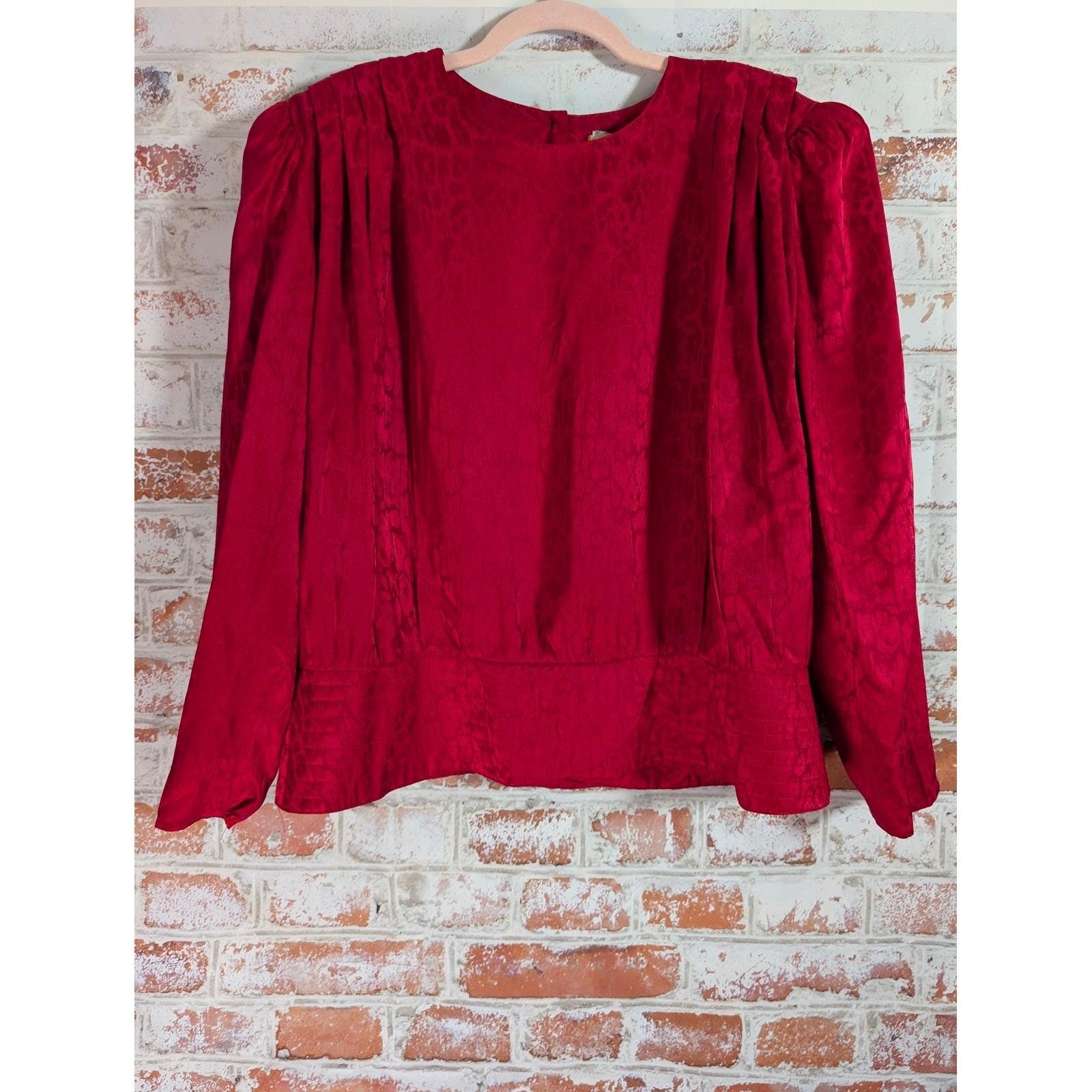 Argenti Skirt Set Womens 20 Red Silk Vintage Jacquard Animal Print 2pc Blouse
