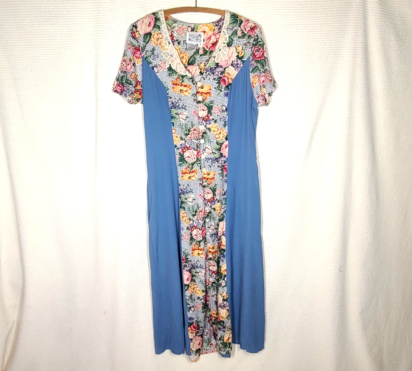 Vtg 1990s Victorian Floral Crepe Dress Lacy After Noon Tie Back 8 M 90s Teacher