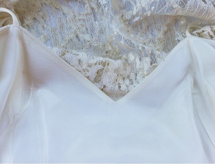 VTG 80s HW Collections Ivory Shiny Sequin Lace Drop Waist Ball Gown Wedding M-L