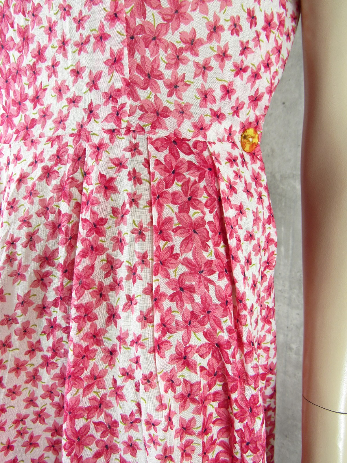 Vintage 40s 50s Dixie Lou Frock Sheer Cotton Floral Day Midi Dress MINT S/M