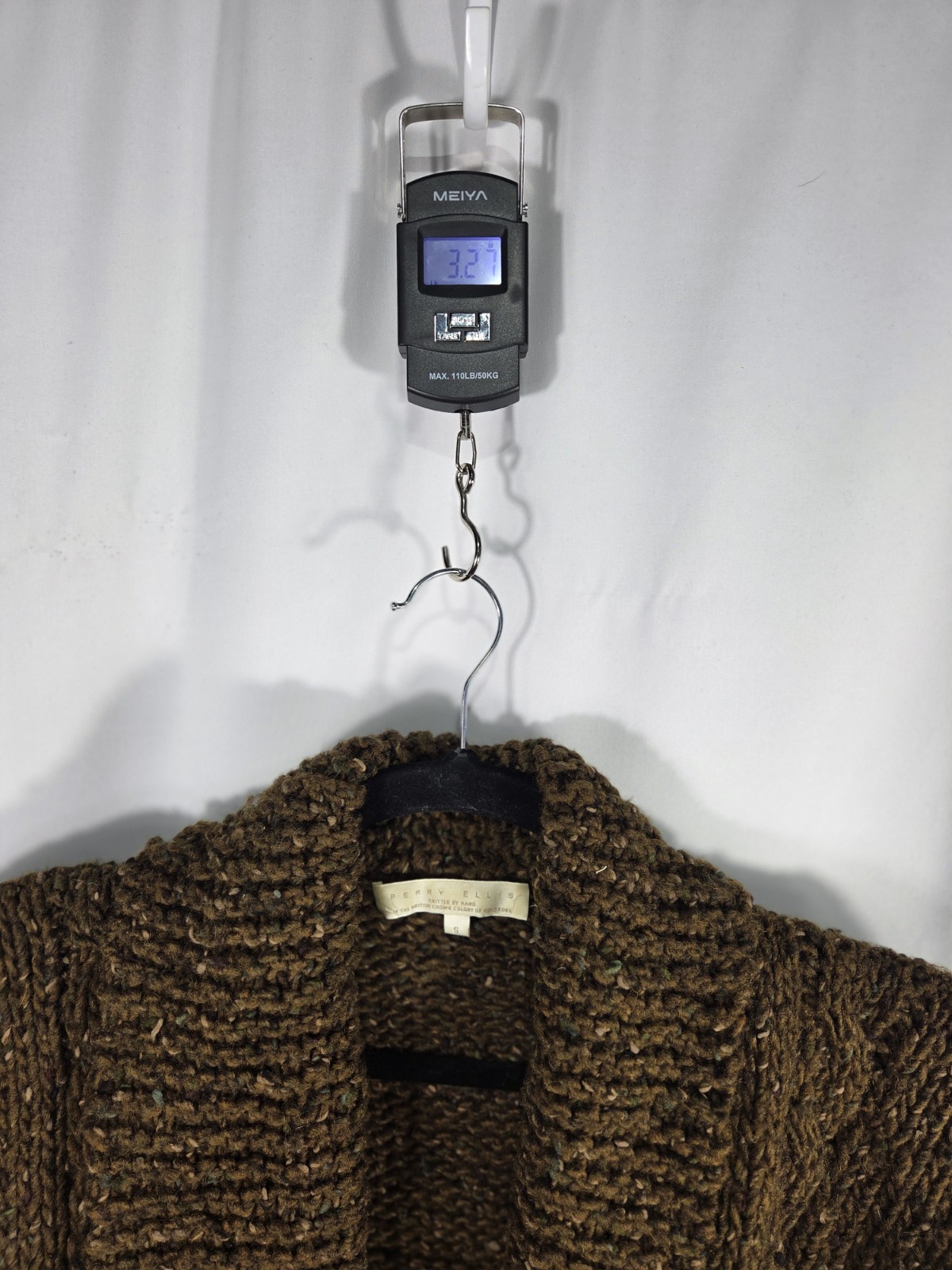 Vintage Women’s Perry Ellis Handknit Wool Belted Cardigan Olive Brown Size S