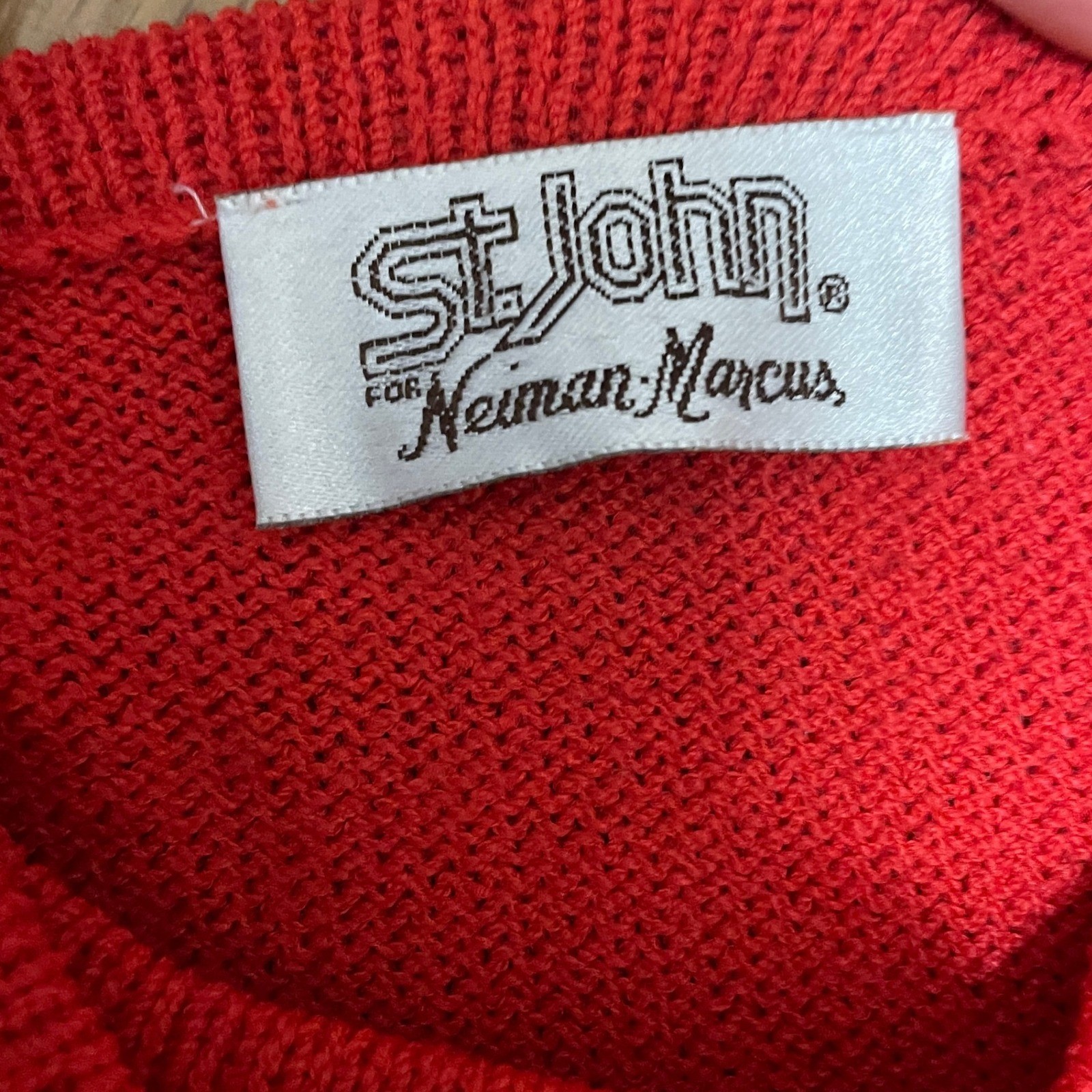 VTG St John Red Santana Knit Wrap Midi Dress Short Sleeve Old Money Designer