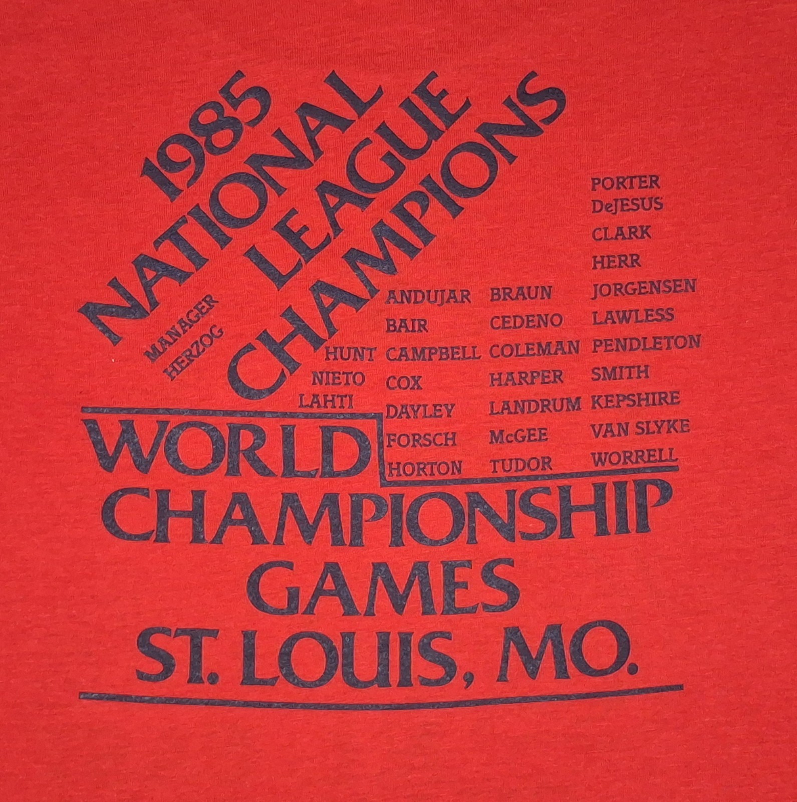 Vintage 1985 St Louis Cardinals NL East Champions Screen Stars Women’s L T-Shirt