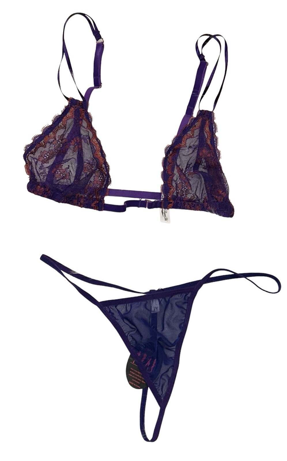 Lot of 2 Bogart Lingerie Purple Lace Bra & Avidlove G-String Panties M NWT