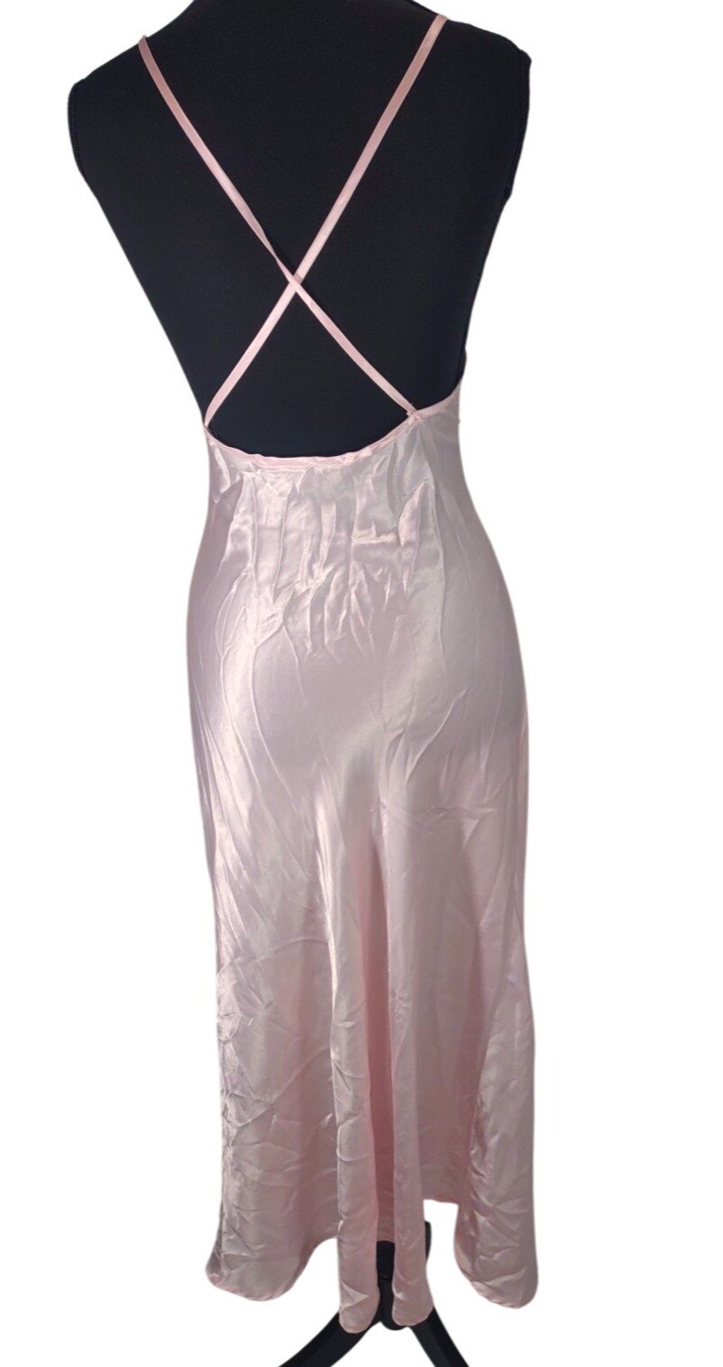 VTG 90s / 80s Maxi Pale Pink Embroidered Slip Dress, Size M Feminine Nightgown
